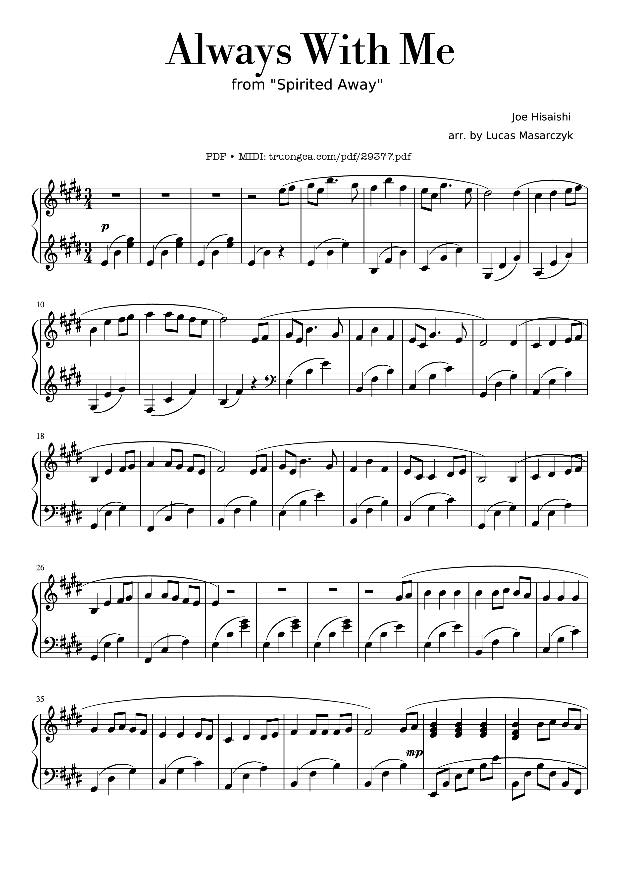 Page 1 of the piano sheet music PDF Piano – Always With Me Piano by Arr. by Lucas Masarczyk