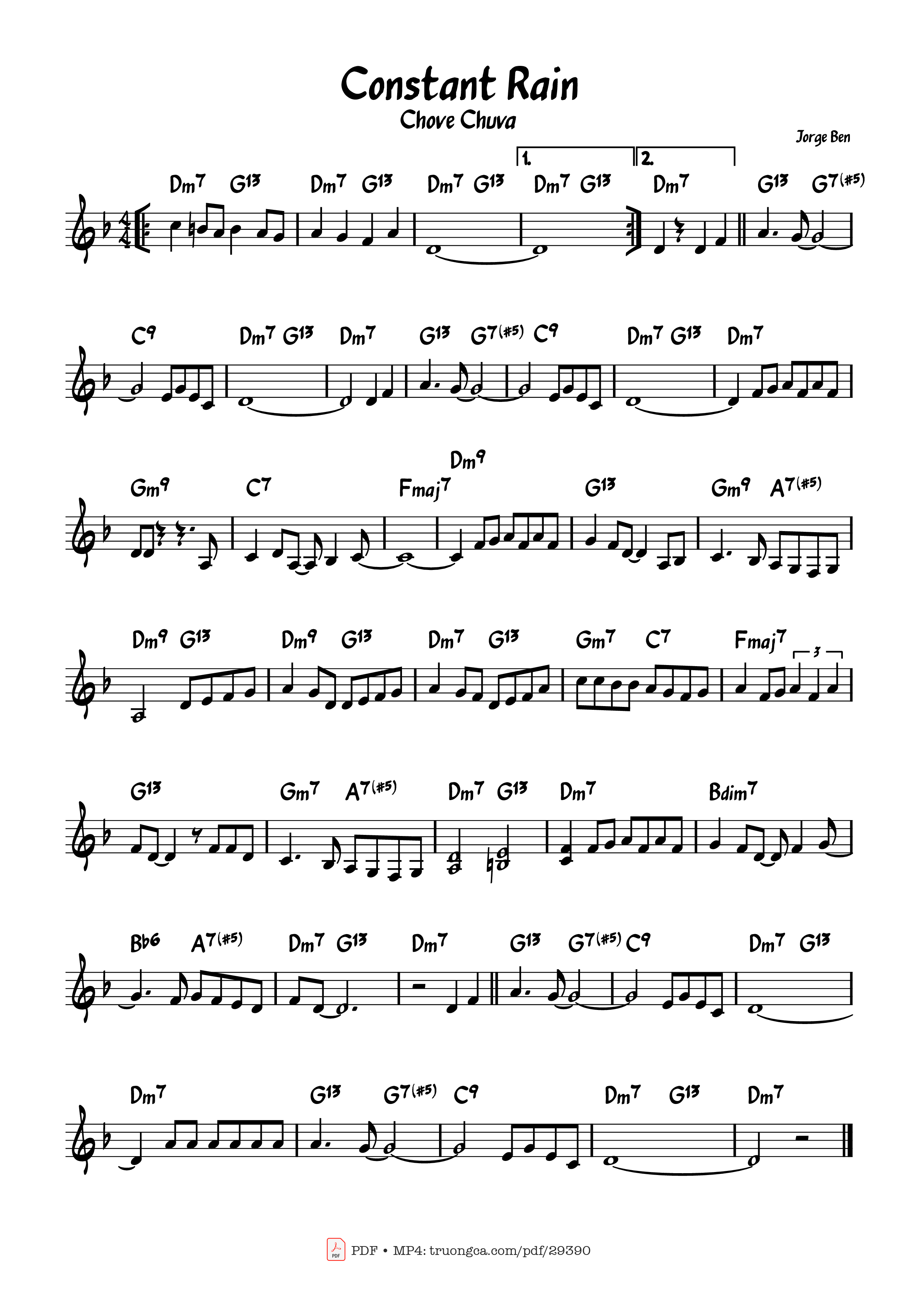 Page 1 of the piano sheet music PDF Piano – Constant Rain Piano by Jorge Ben