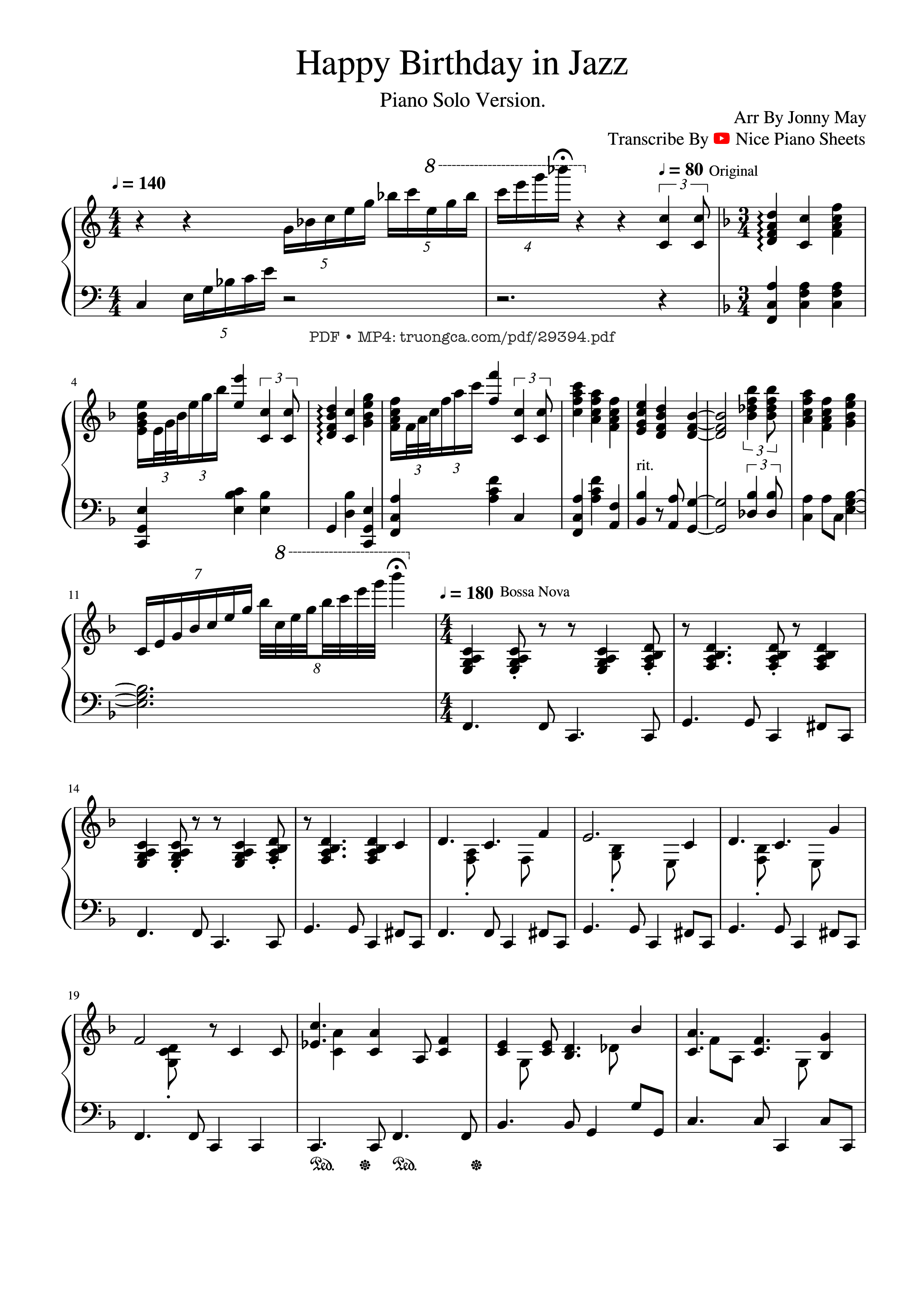 Page 1 of the piano sheet music PDF Piano – Happy Birthday in Jazz Piano by Arr By Jonny May