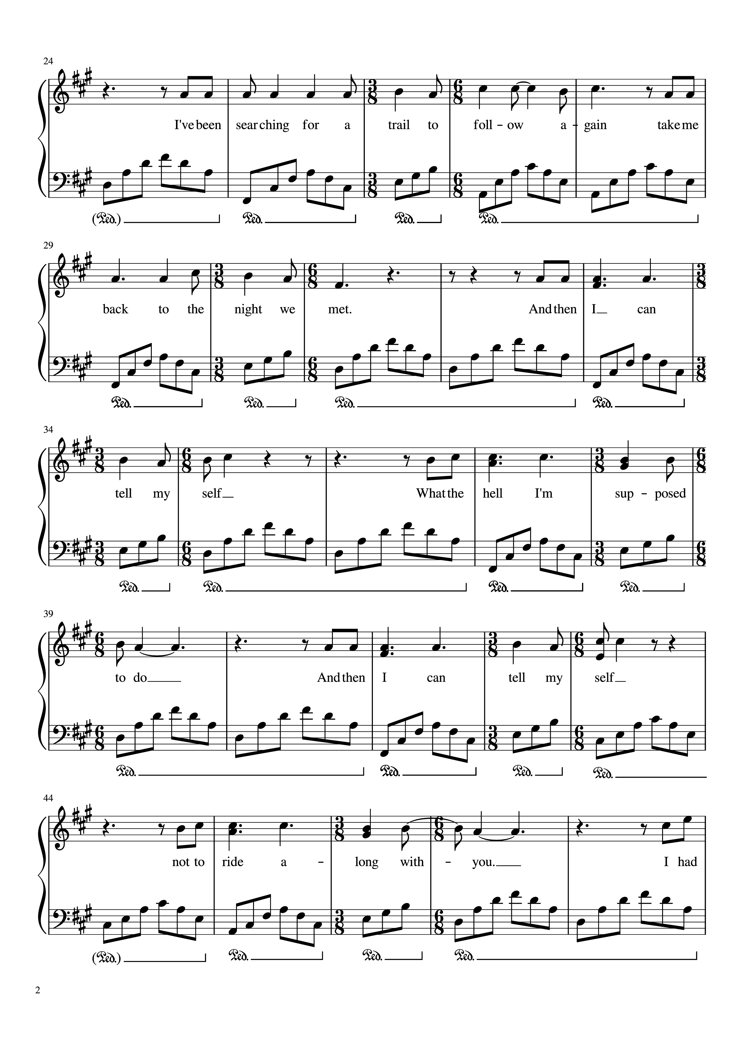 Page 2 of the piano sheet music PDF Piano – The Night We Met Piano by Lord Huron Arranged by MA