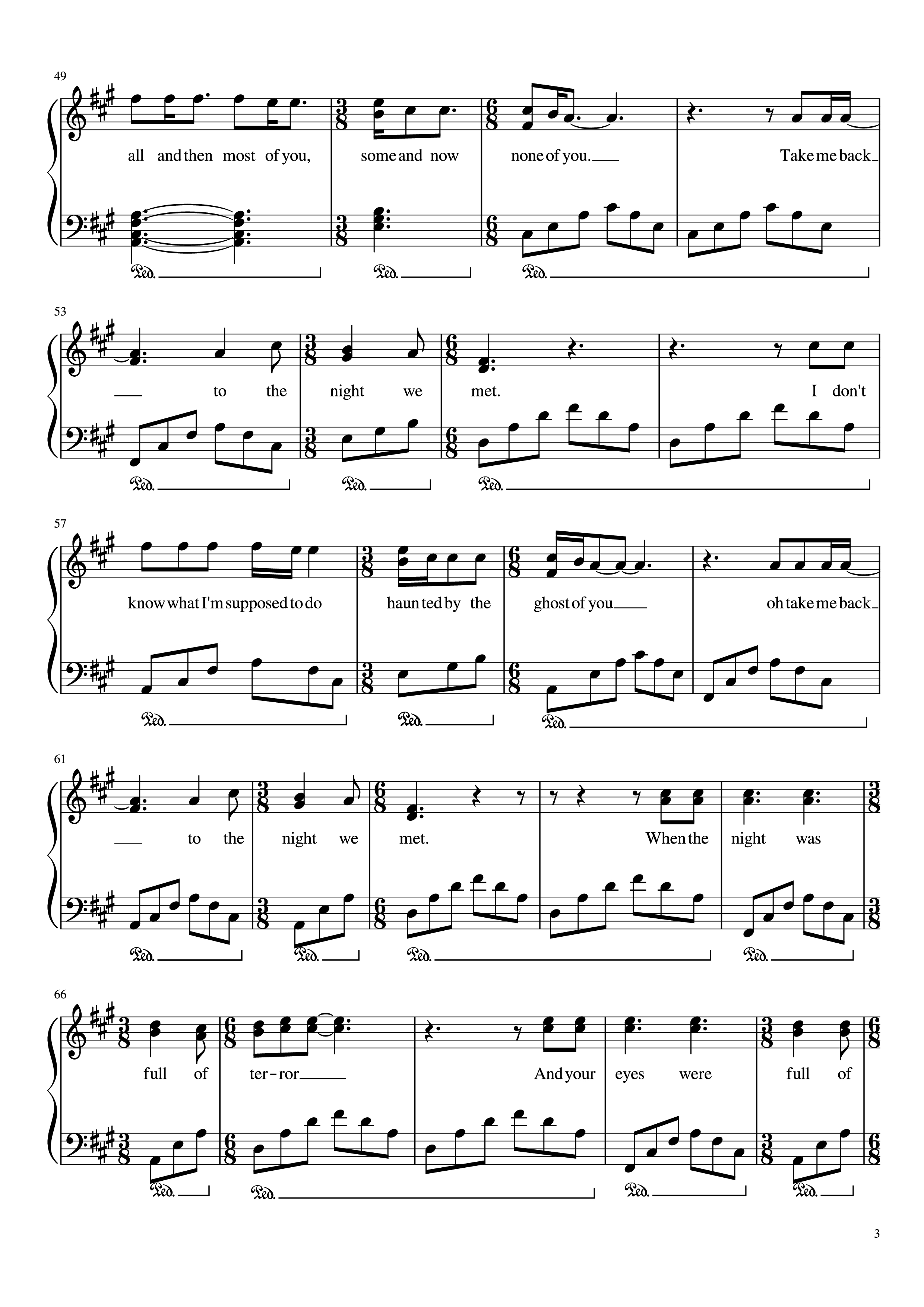 Page 3 of the piano sheet music PDF Piano – The Night We Met Piano by Lord Huron Arranged by MA