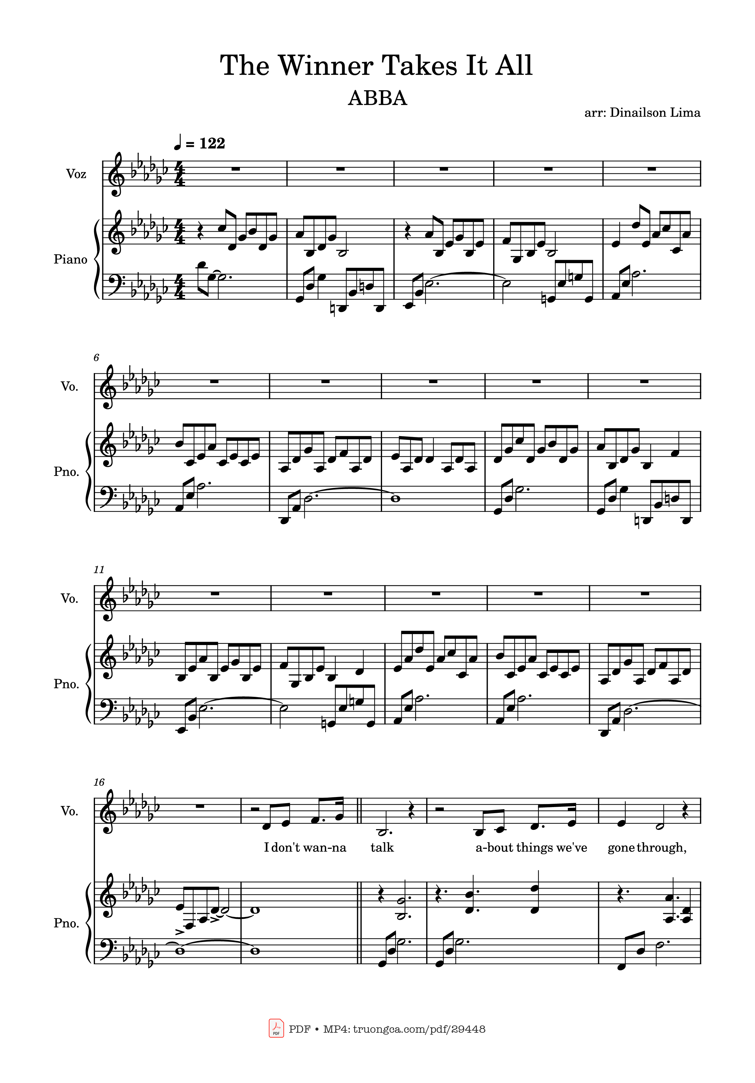 Page 1 of the piano sheet music PDF Piano – The Winner Takes It All Piano by Arr: Dinailson Lima