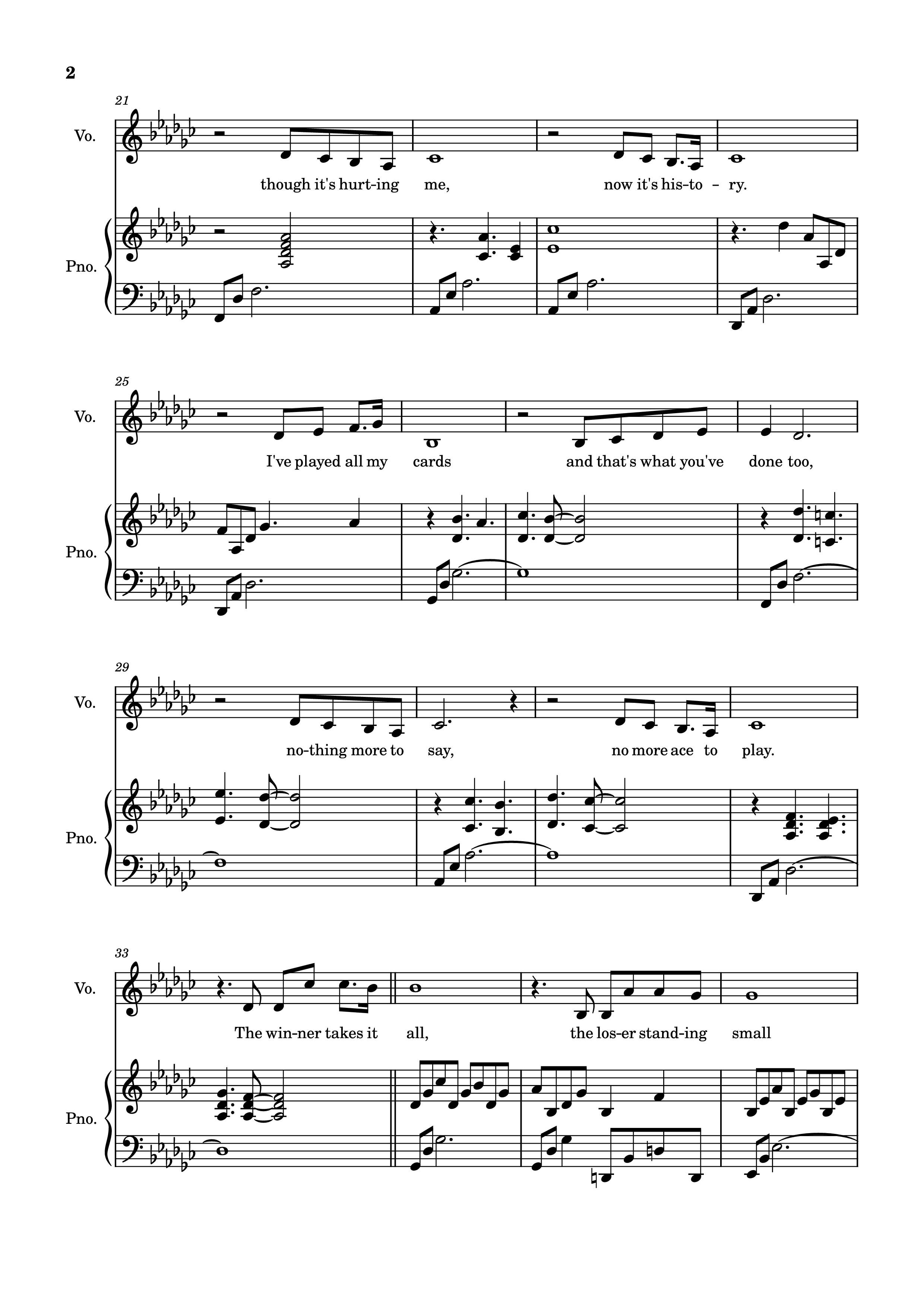 Page 2 of the piano sheet music PDF Piano – The Winner Takes It All Piano by Arr: Dinailson Lima