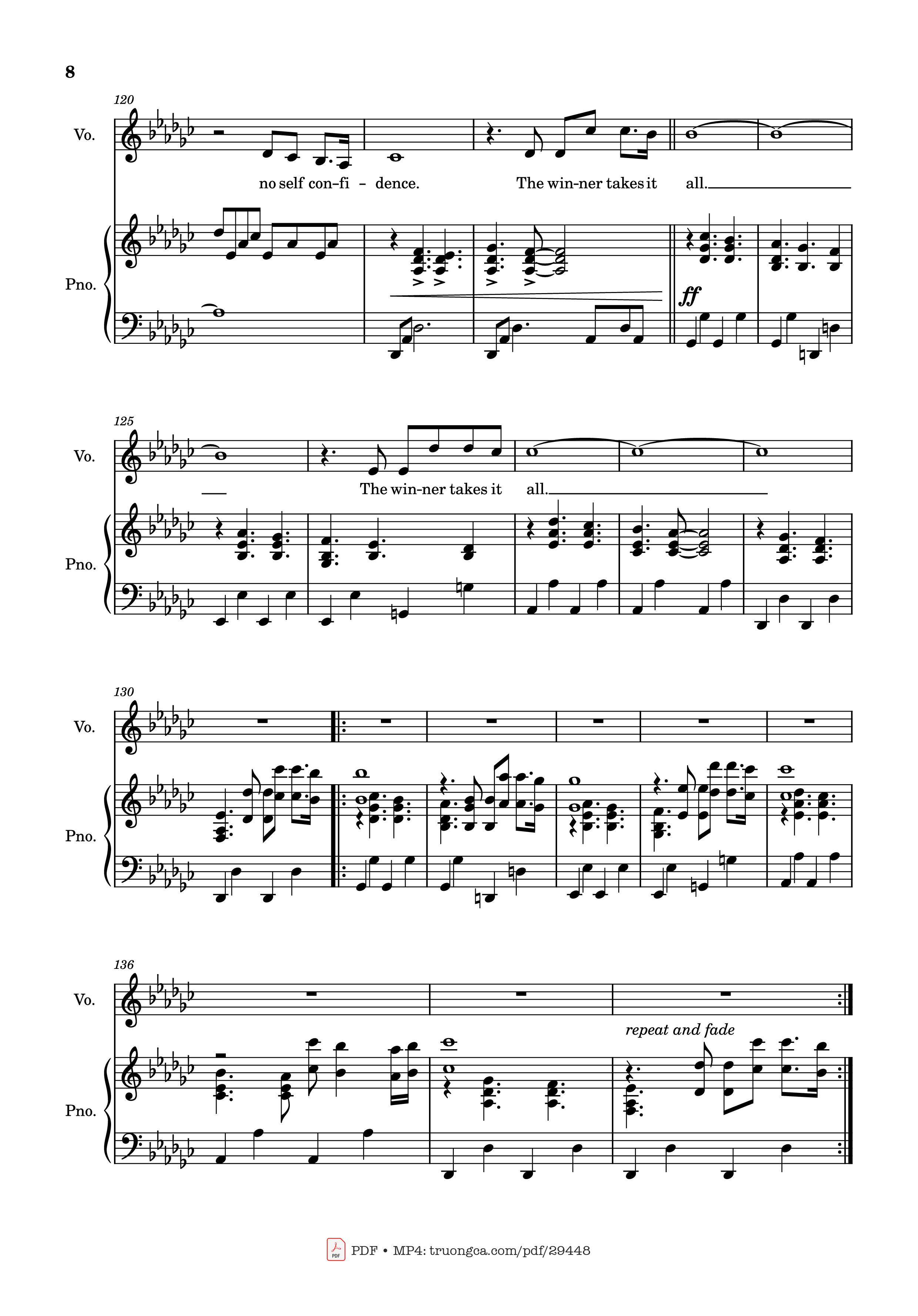 Page 8 of the piano sheet music PDF Piano – The Winner Takes It All Piano by Arr: Dinailson Lima
