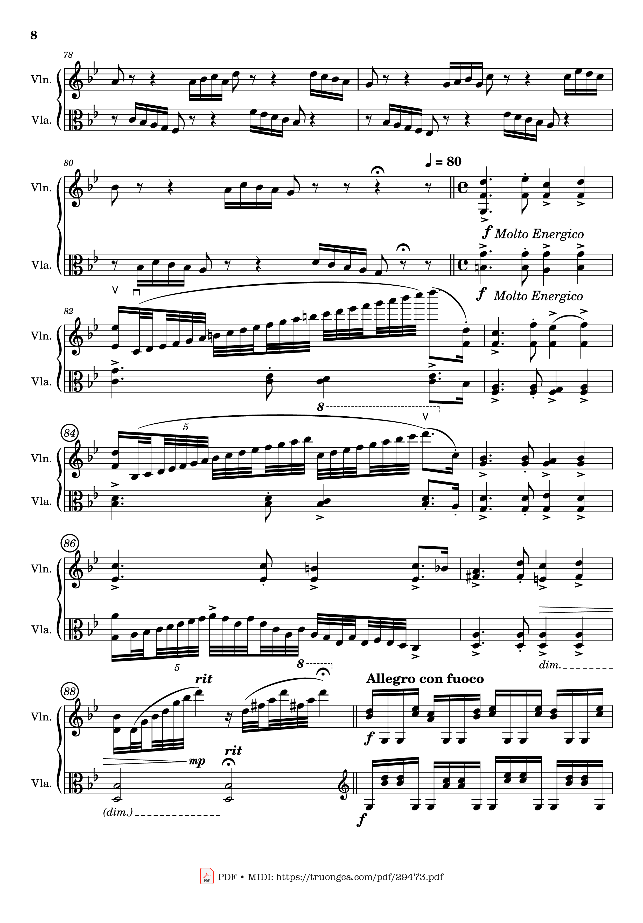 Page 8 of the piano sheet music PDF – Passacaglia for Violin and Viola by Johan Halvorsen