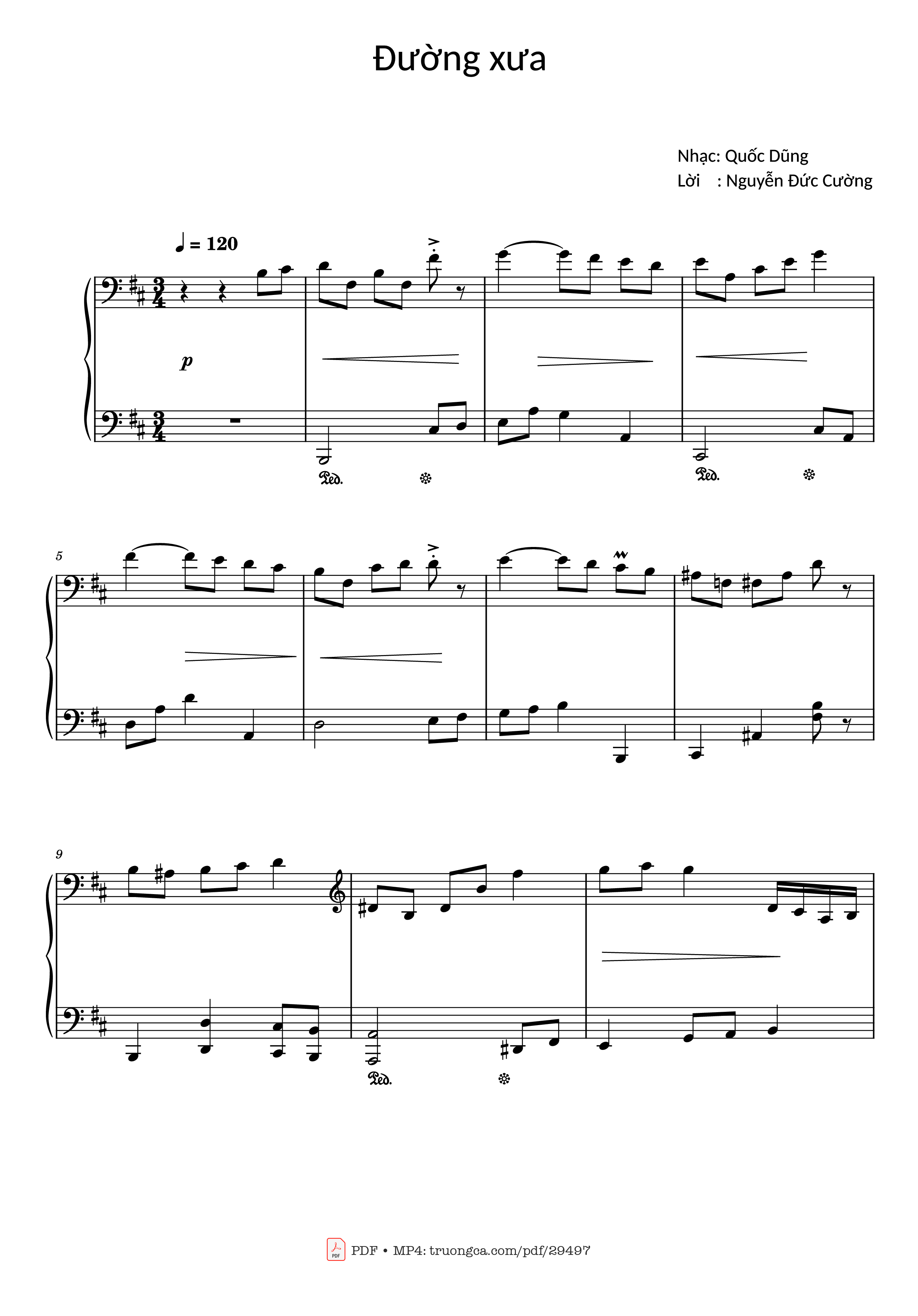 Page 1 of the piano sheet music PDF Piano – Đường xưa Piano by Nhạc: Quốc Dũng