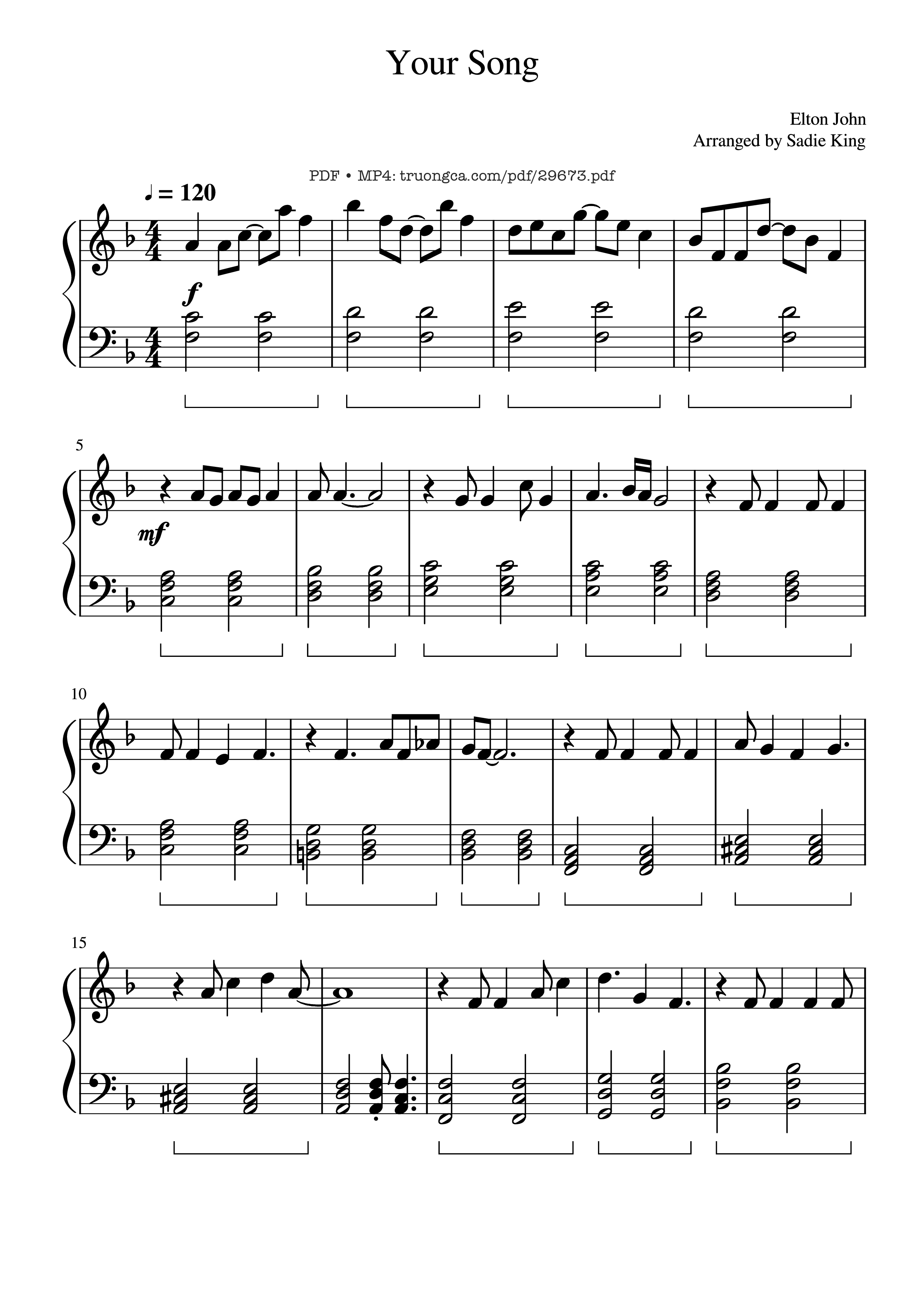 Page 1 of the piano sheet music PDF Piano – Your Song Piano Easy by Elton John