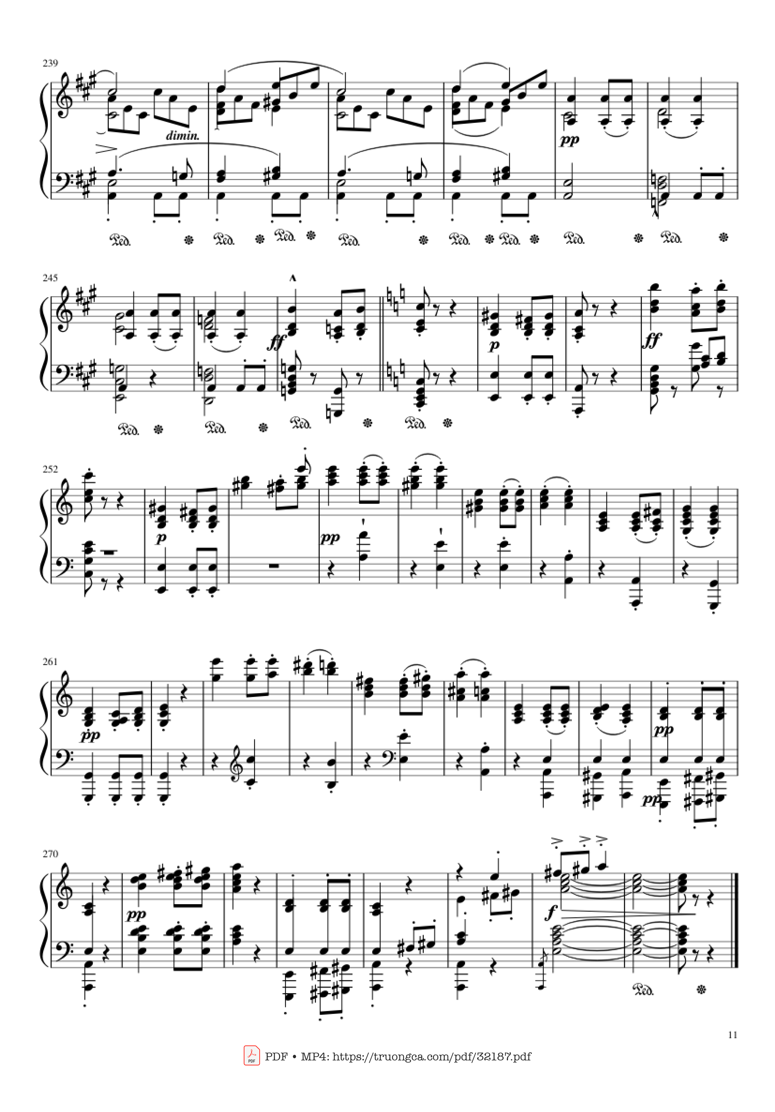 Page 11 of the piano sheet music PDF Piano – Beethoven Symphony No. 7 Movement 2 Piano by Ludvig van Beethoven