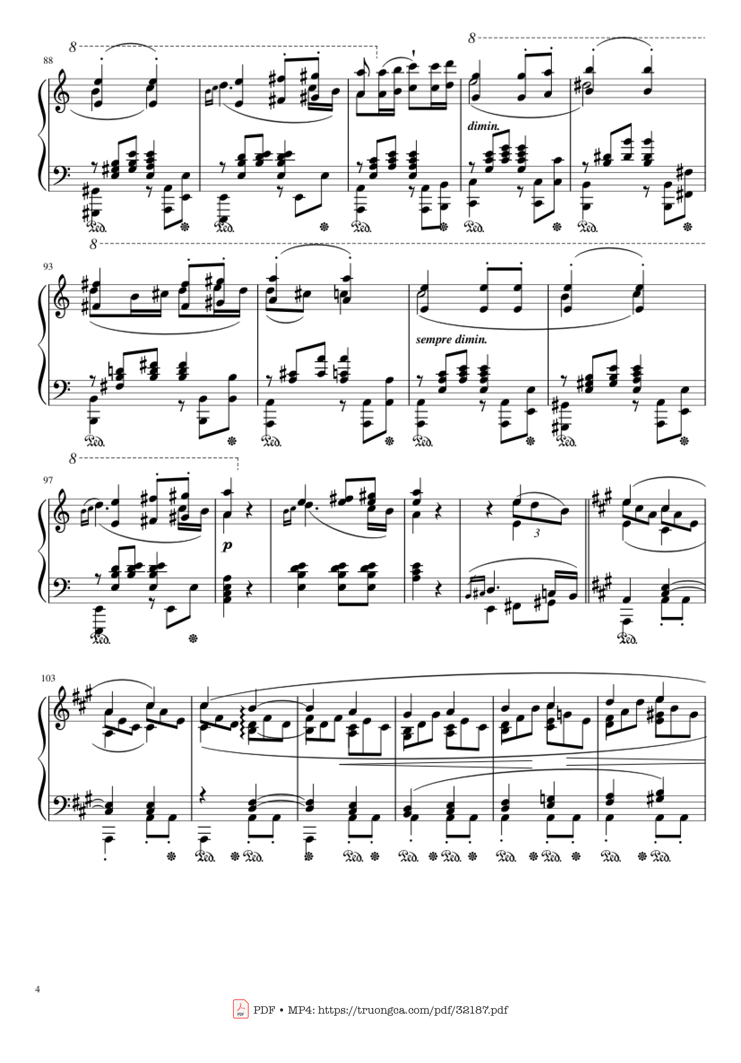 Page 4 of the piano sheet music PDF Piano – Beethoven Symphony No. 7 Movement 2 Piano by Ludvig van Beethoven