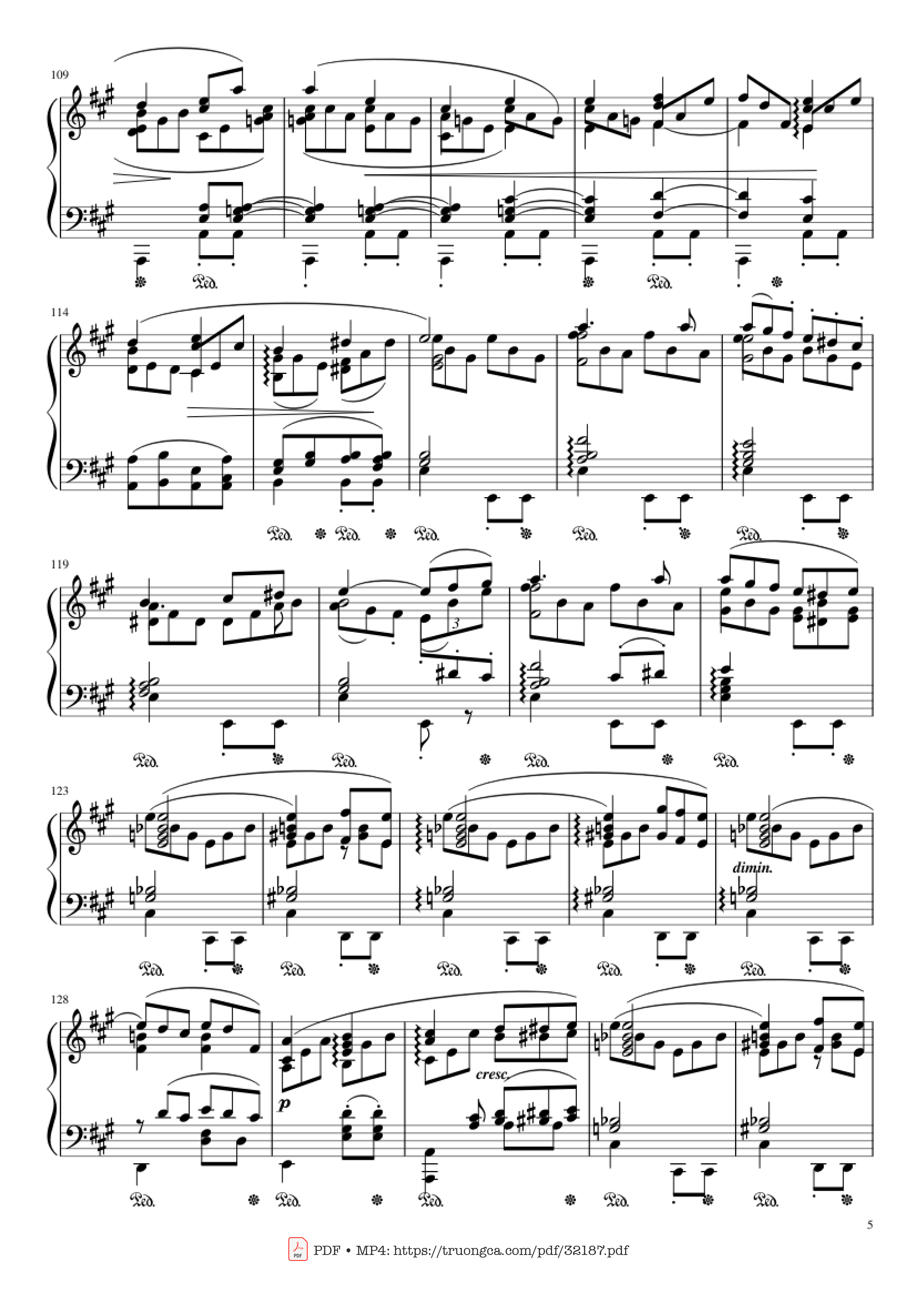 Page 5 of the piano sheet music PDF Piano – Beethoven Symphony No. 7 Movement 2 Piano by Ludvig van Beethoven