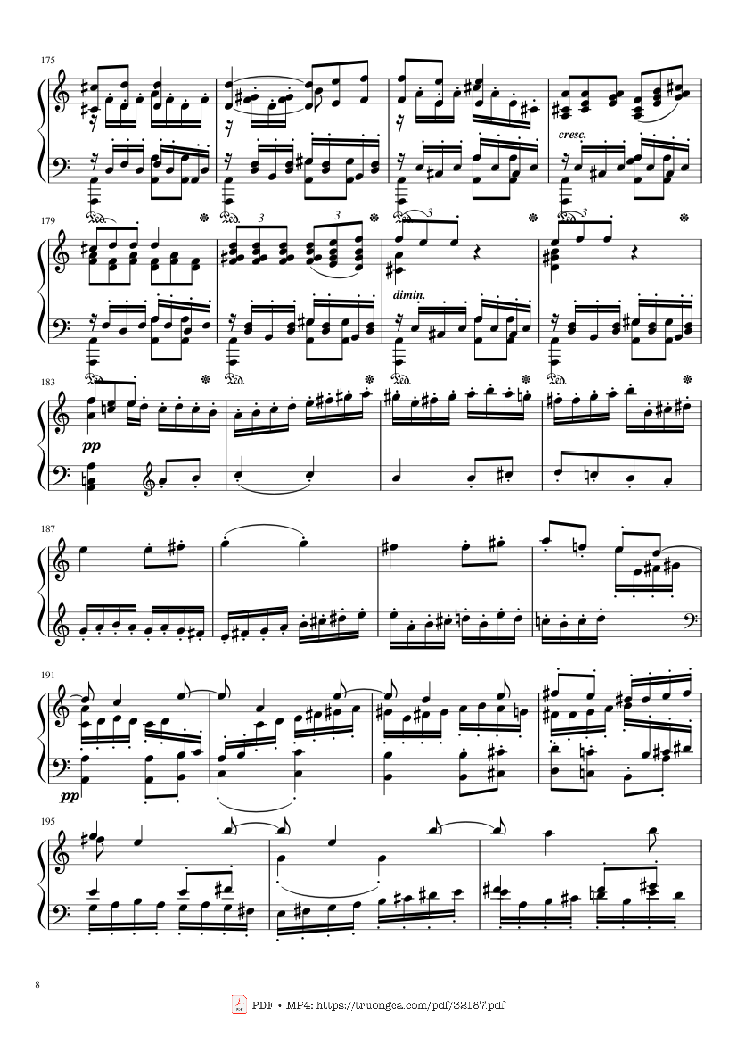 Page 8 of the piano sheet music PDF Piano – Beethoven Symphony No. 7 Movement 2 Piano by Ludvig van Beethoven
