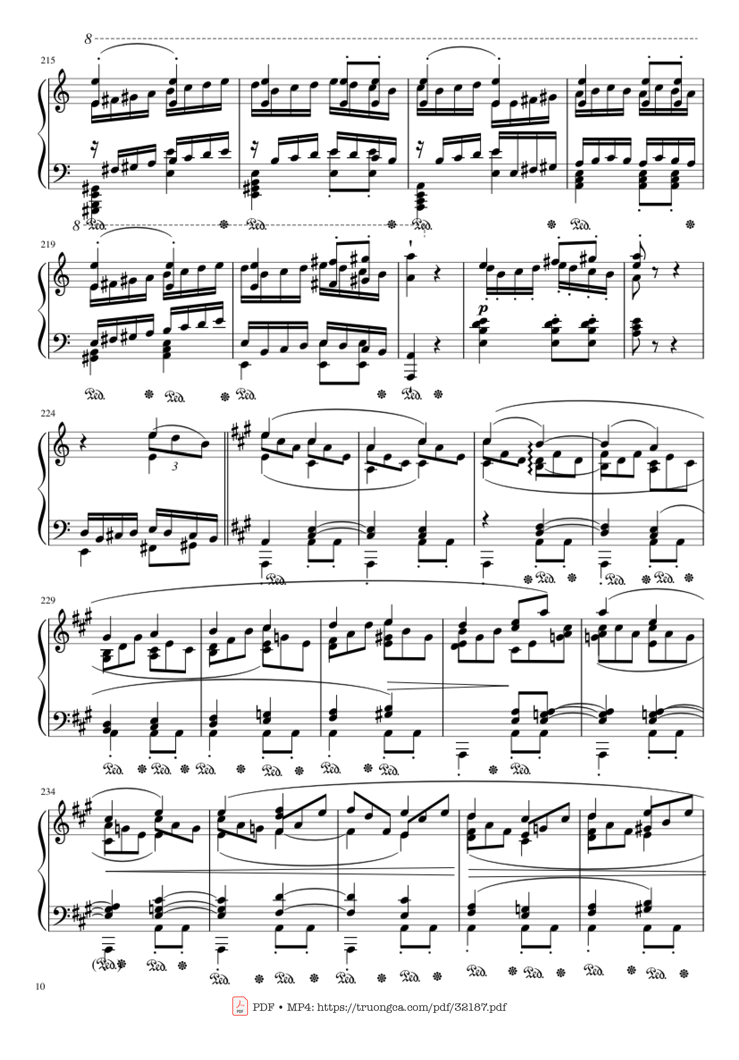 Page 10 of the piano sheet music PDF Piano – Beethoven Symphony No. 7 Movement 2 Piano by Ludvig van Beethoven