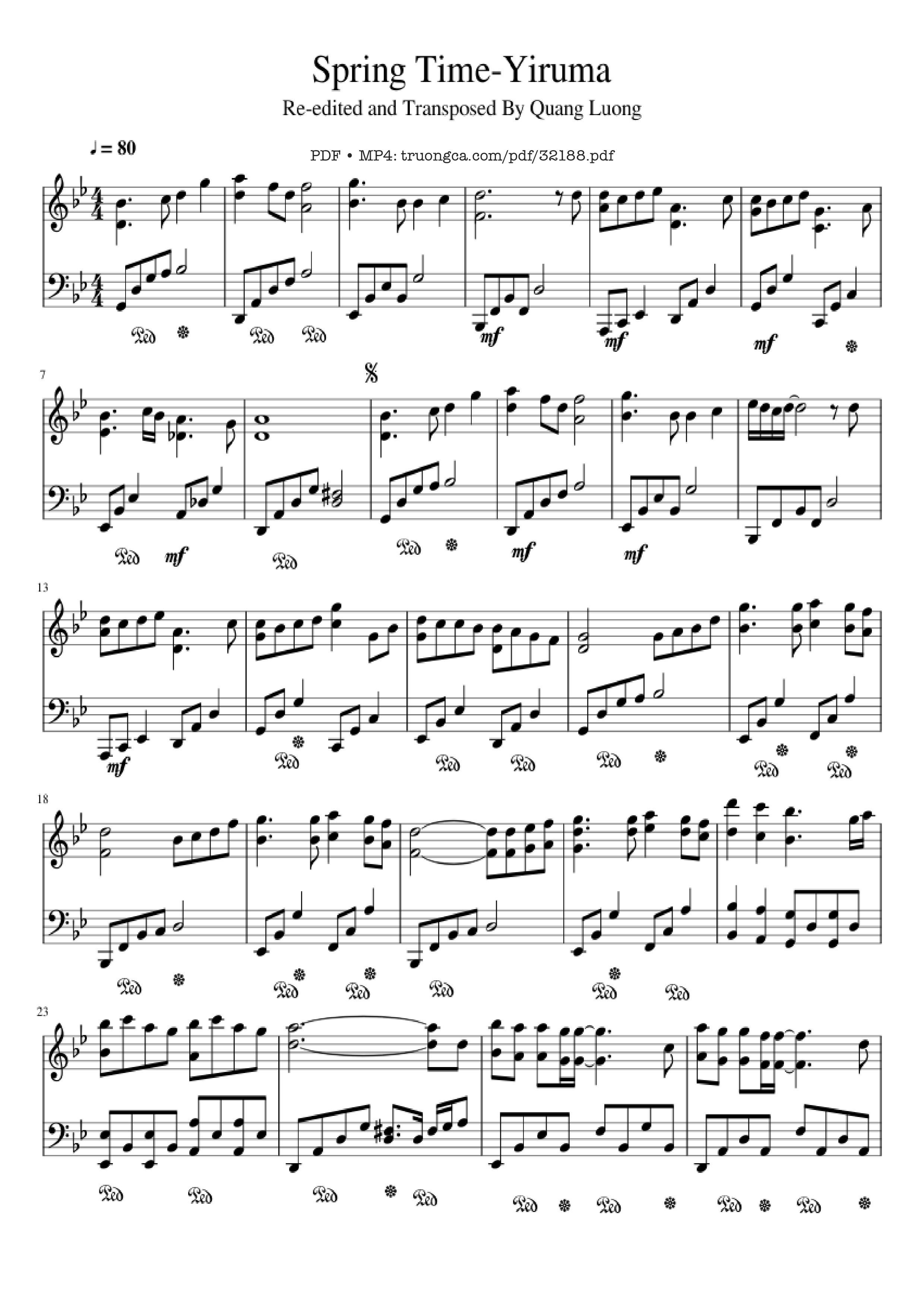 Page 1 of the piano sheet music PDF Piano – Spring Time-Yiruma Piano by Undefined