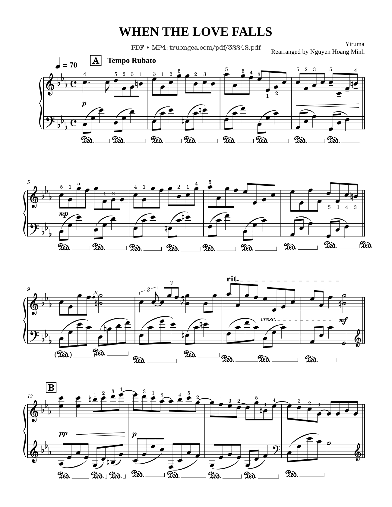 Page 1 of the piano sheet music PDF – WHEN THE LOVE FALLS Piano by Yiruma