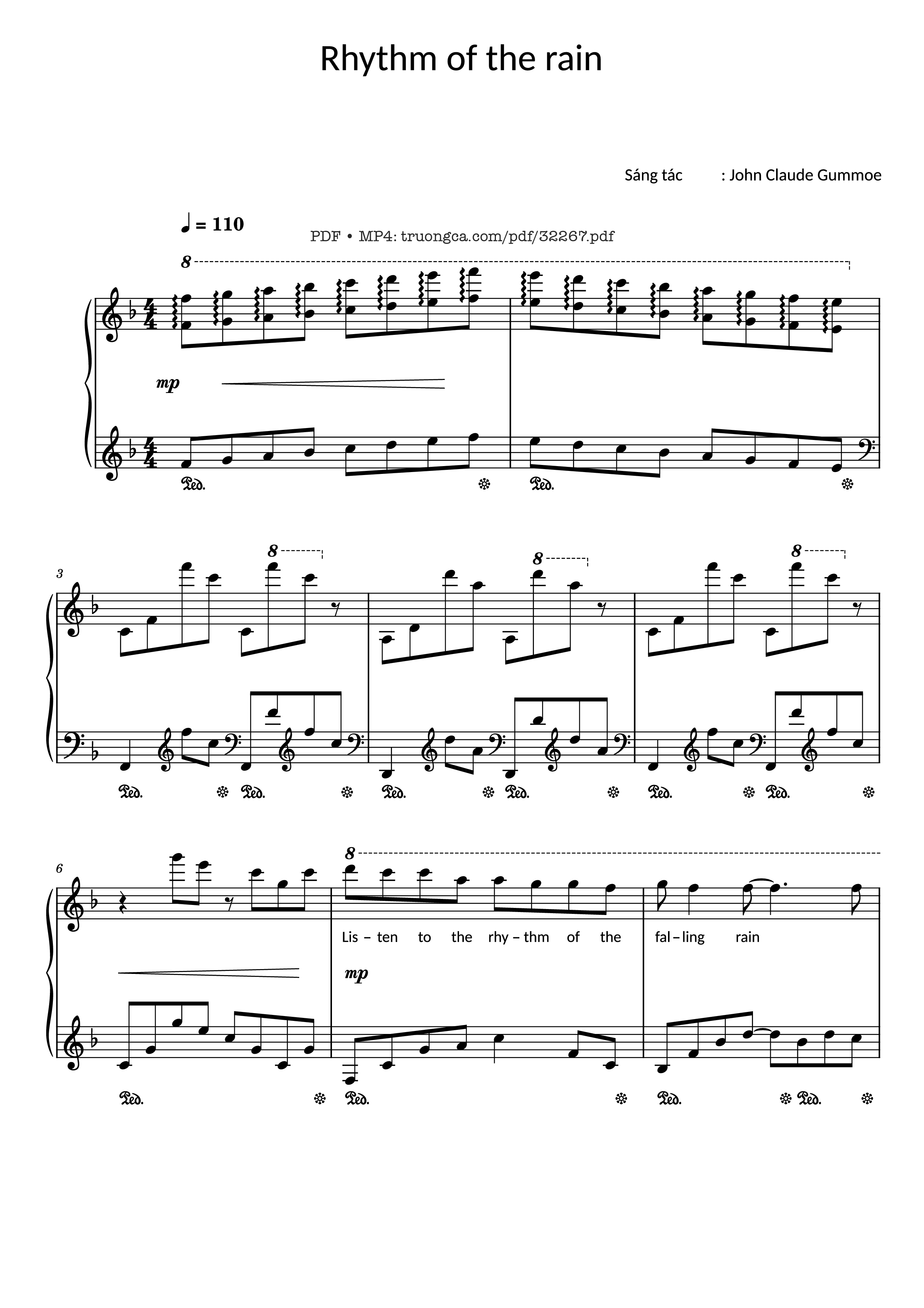 Page 1 of the piano sheet music PDF – Rhythm of the rain Piano by John Claude Gummoe