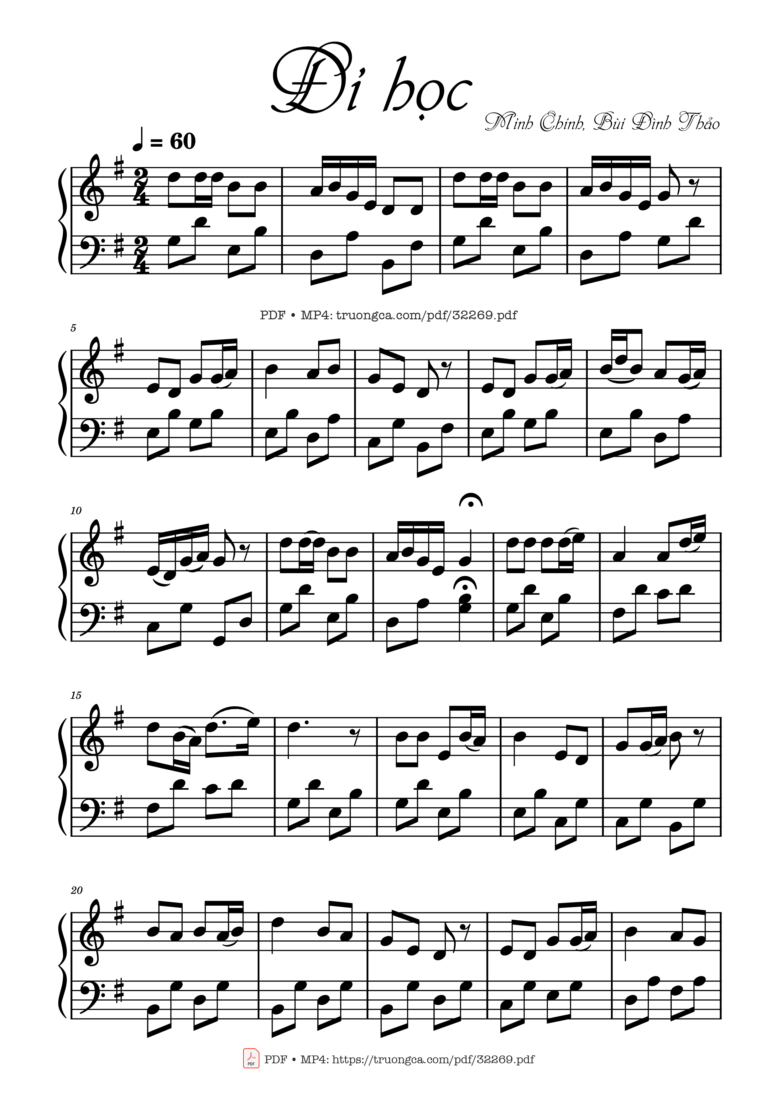 Page 1 of the piano sheet music PDF Piano – Đi học Piano by Bùi Đình Thảo