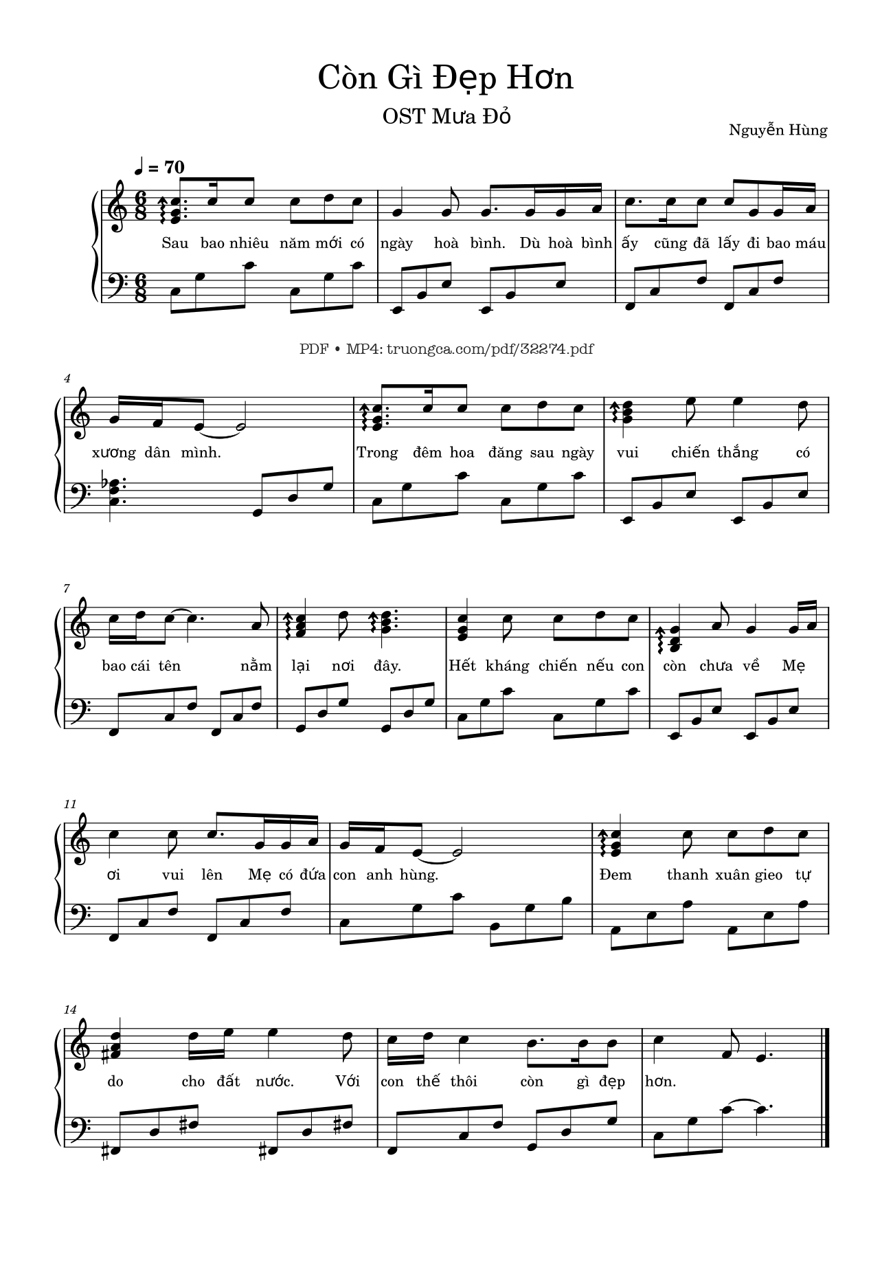 Page 1 of the piano sheet music PDF – Còn gì đẹp hơn Piano dễ (Mưa đỏ OST) by Nguyễn Hùng