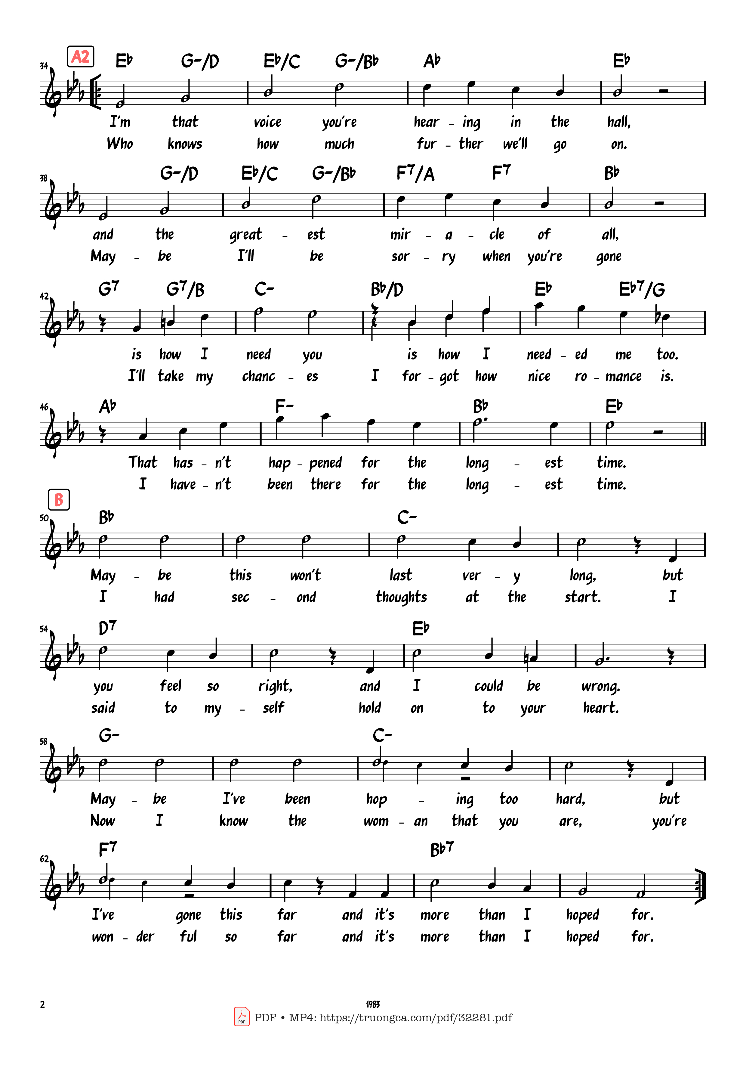 Page 2 of the piano sheet music PDF Piano – The Longest Time by Billy Joel