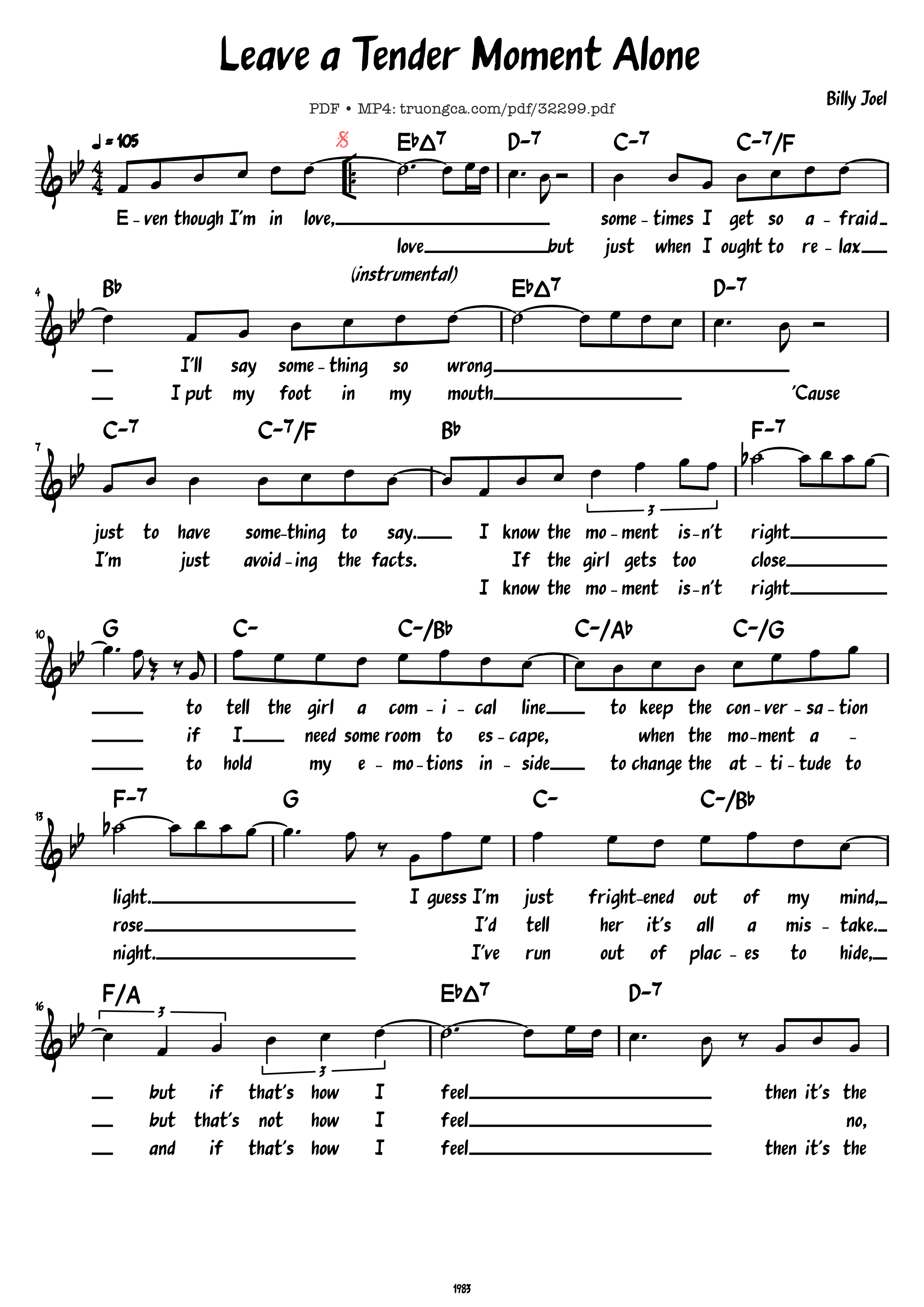 Page 1 of the piano sheet music PDF Piano – Leave a Tender Moment Alone by Billy Joel