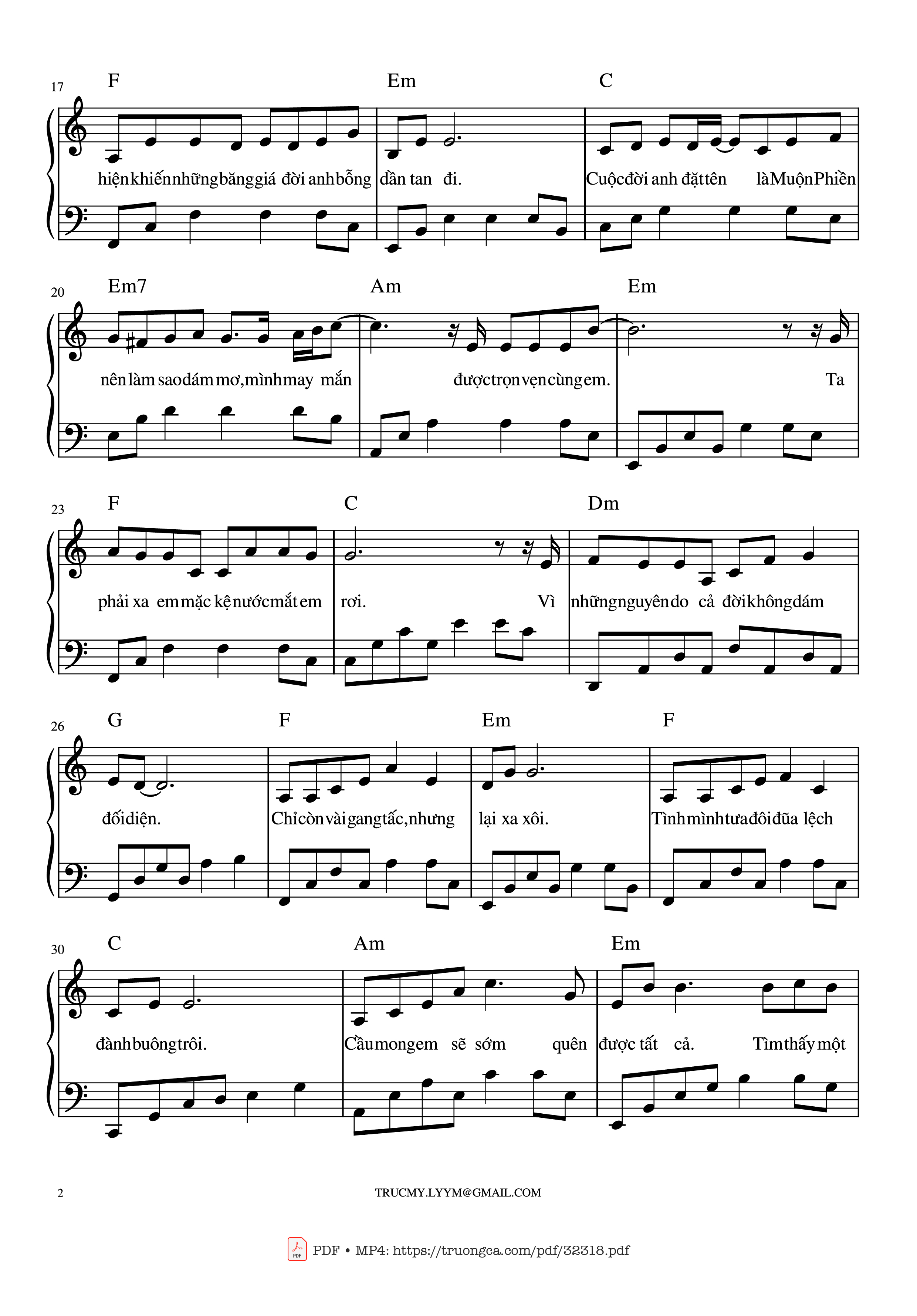 Page 2 of the piano sheet music PDF Piano – Một bước yêu, vạn dặm đau Piano by Mr. Siro