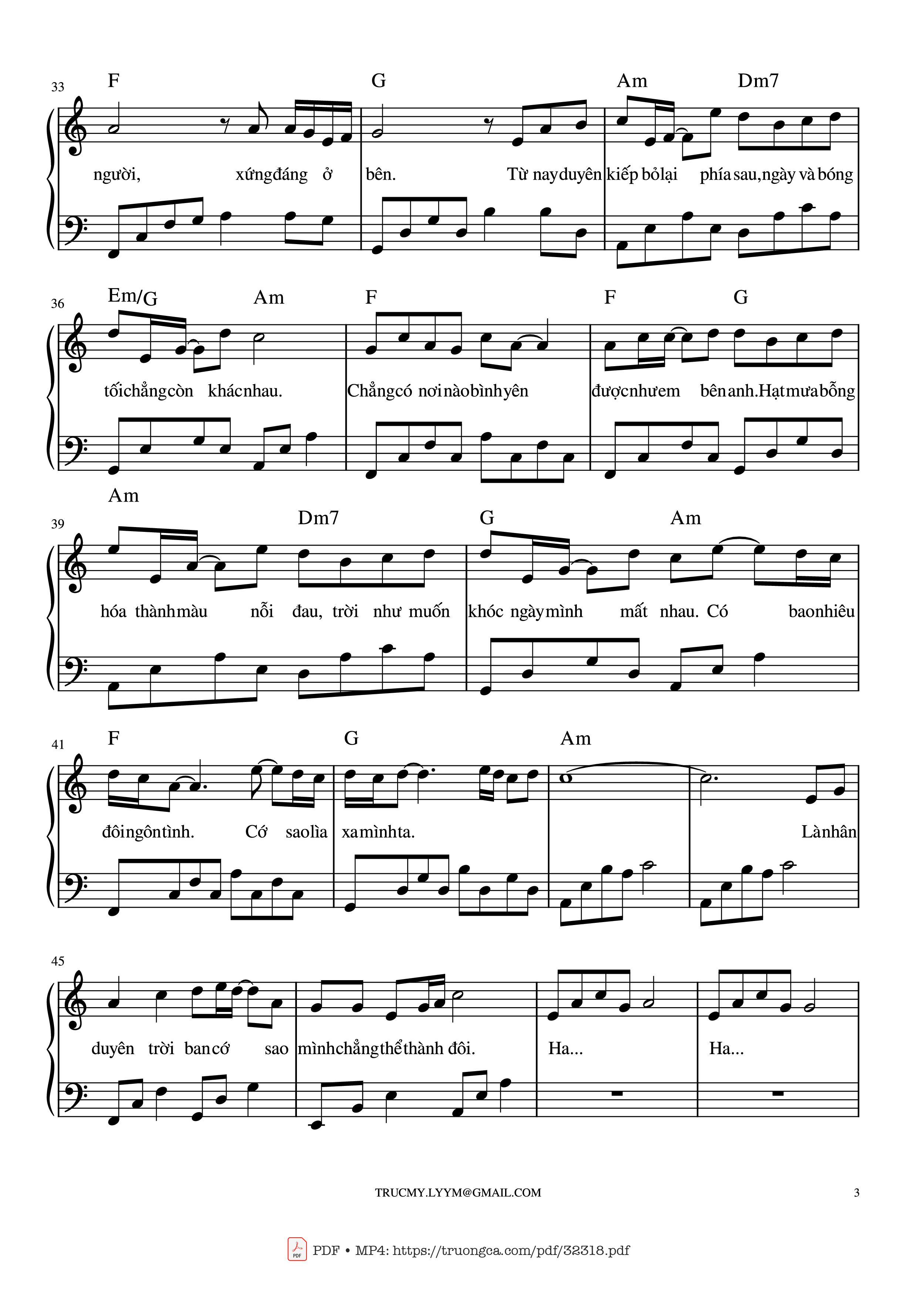 Page 3 of the piano sheet music PDF Piano – Một bước yêu, vạn dặm đau Piano by Mr. Siro