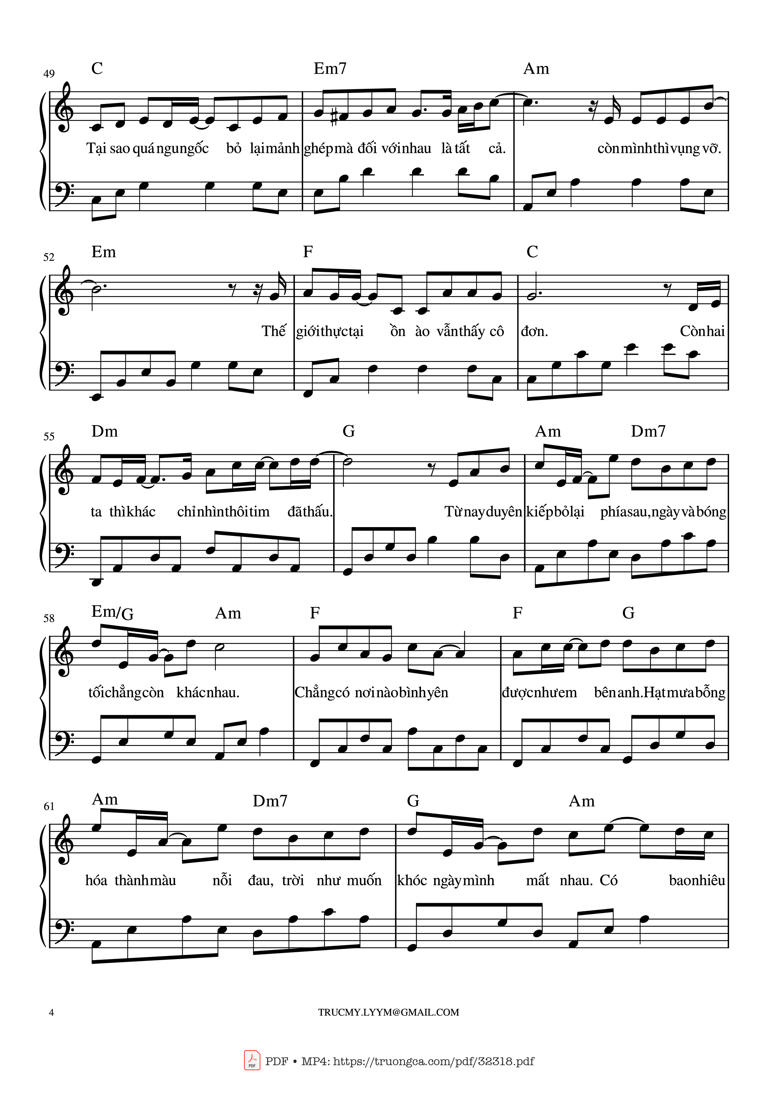 Page 4 of the piano sheet music PDF Piano – Một bước yêu, vạn dặm đau Piano by Mr. Siro