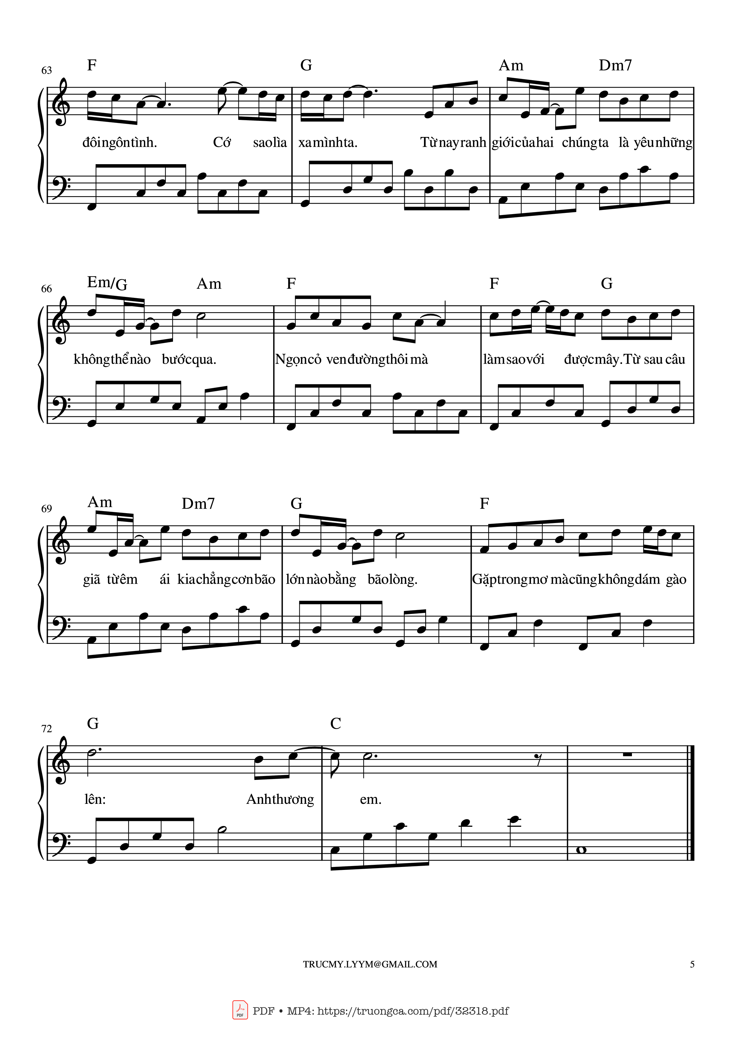 Page 5 of the piano sheet music PDF Piano – Một bước yêu, vạn dặm đau Piano by Mr. Siro