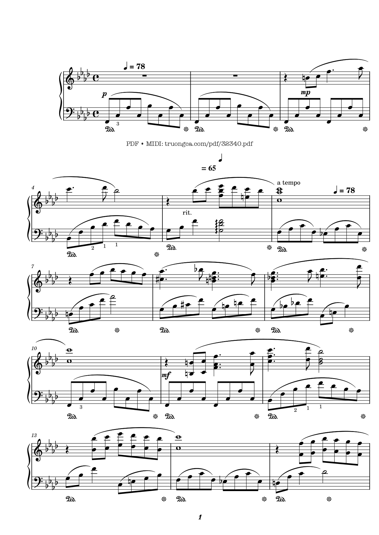 Page 1 of the piano sheet music PDF Piano – Lost Of Love, Sunflower theme Piano by Henry Mancini