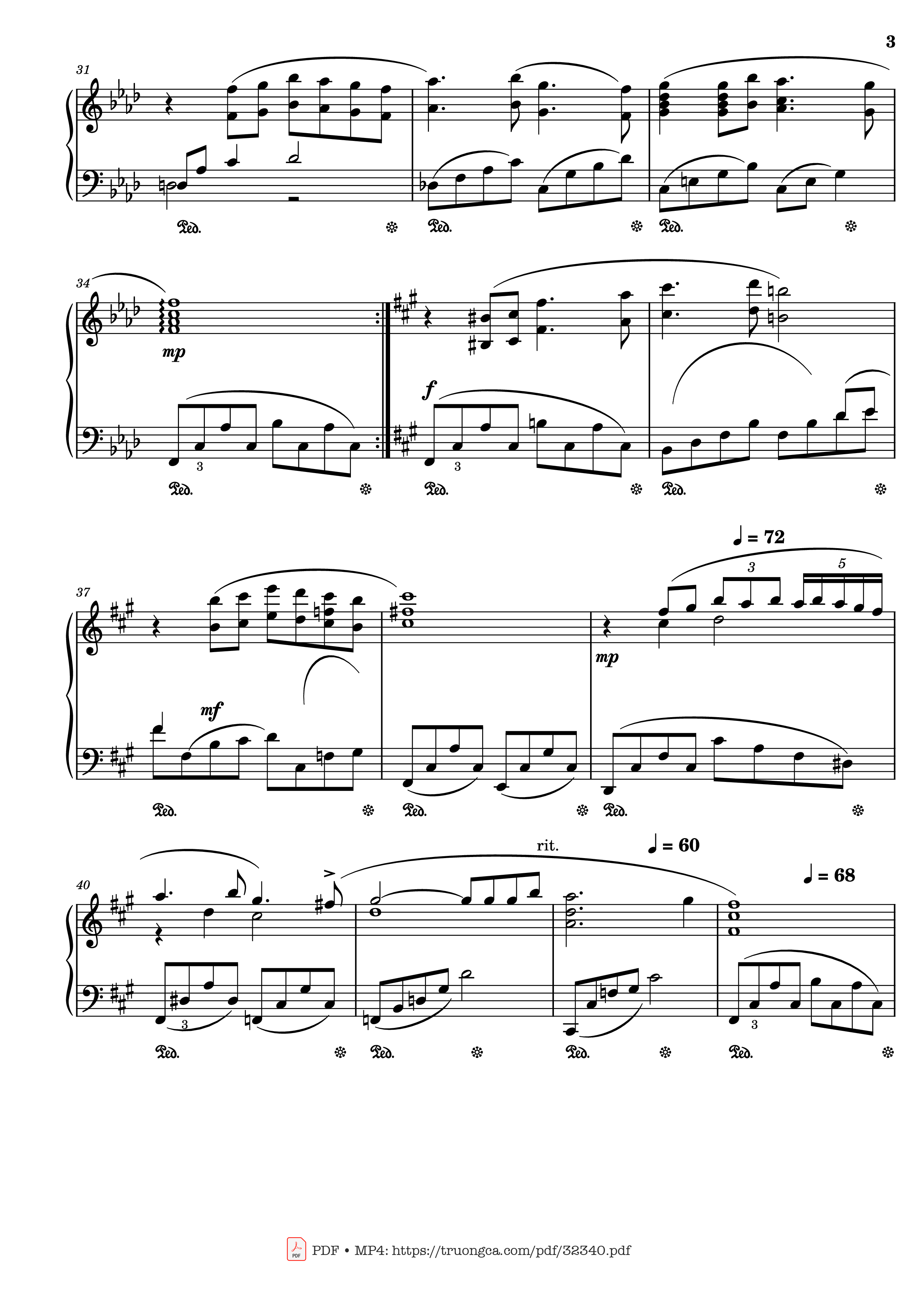 Page 3 of the piano sheet music PDF Piano – Lost Of Love, Sunflower theme Piano by Henry Mancini