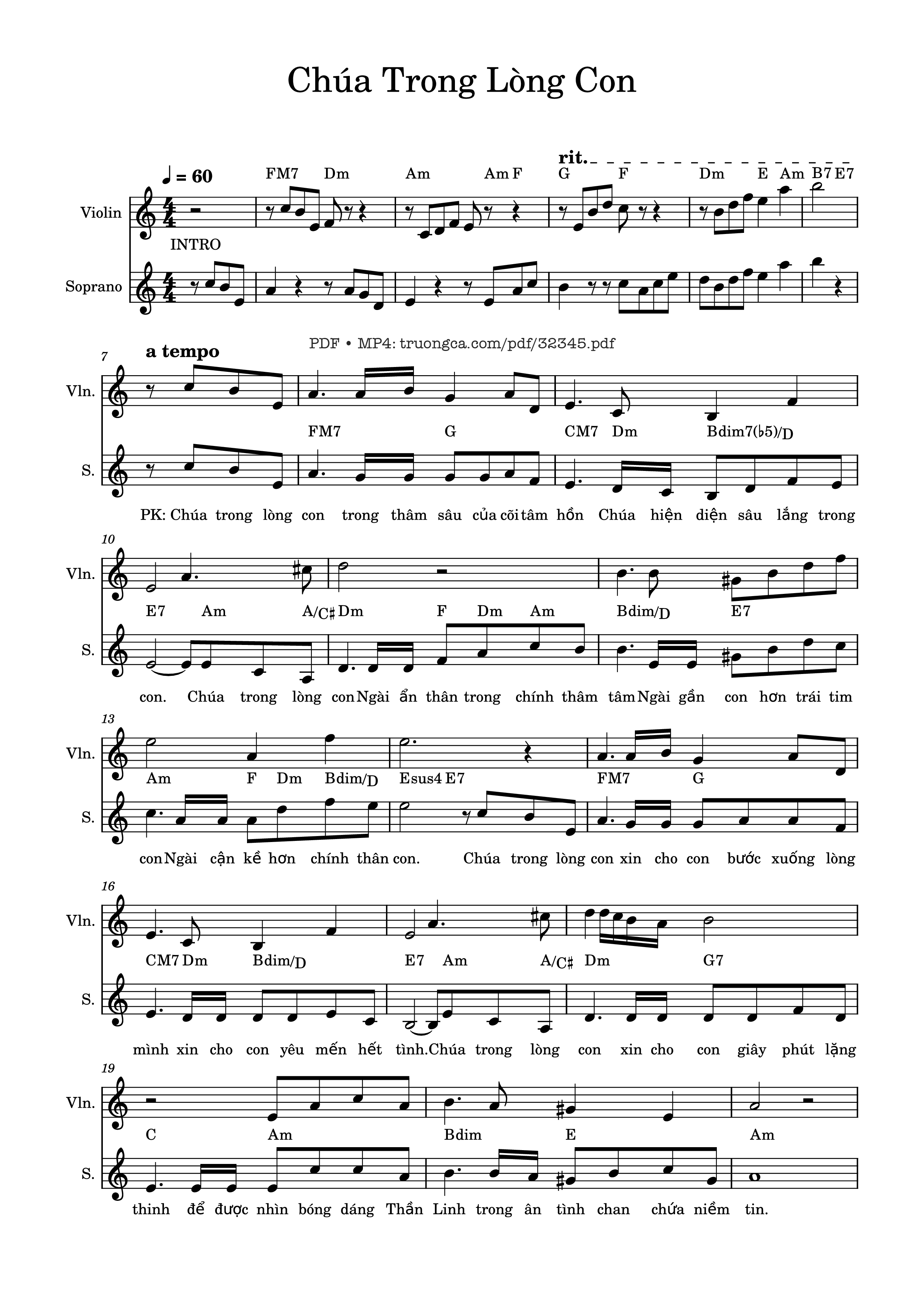Page 1 of the piano sheet music PDF – Chúa Trong Lòng Con (đệm Violin, intro) by Thái Nguyên