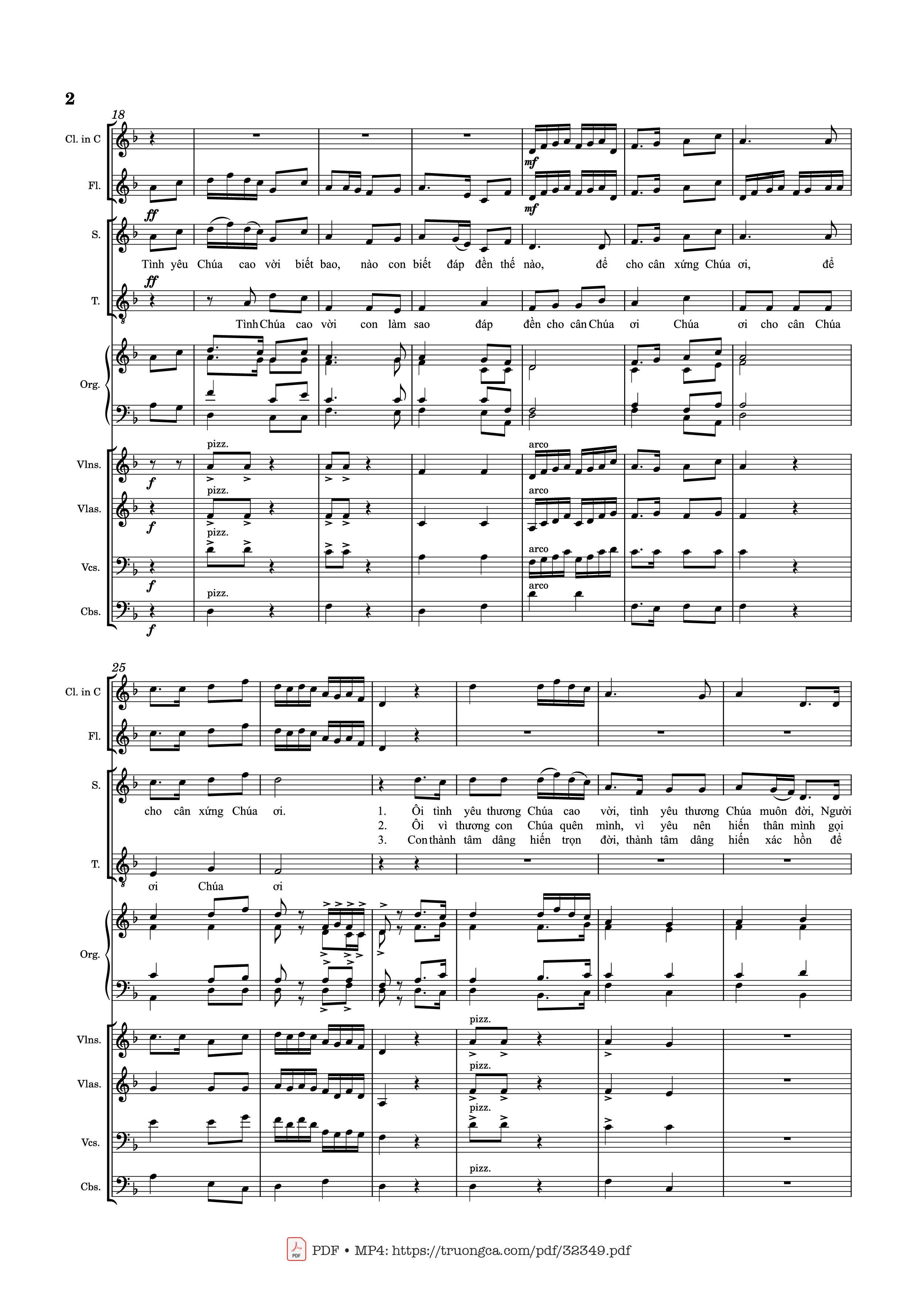 Page 2 of the piano sheet music PDF – Tình Chúa Cao Vời (Hợp xướng Violin, Organ, Sáo) by Lm. Duy Thiên