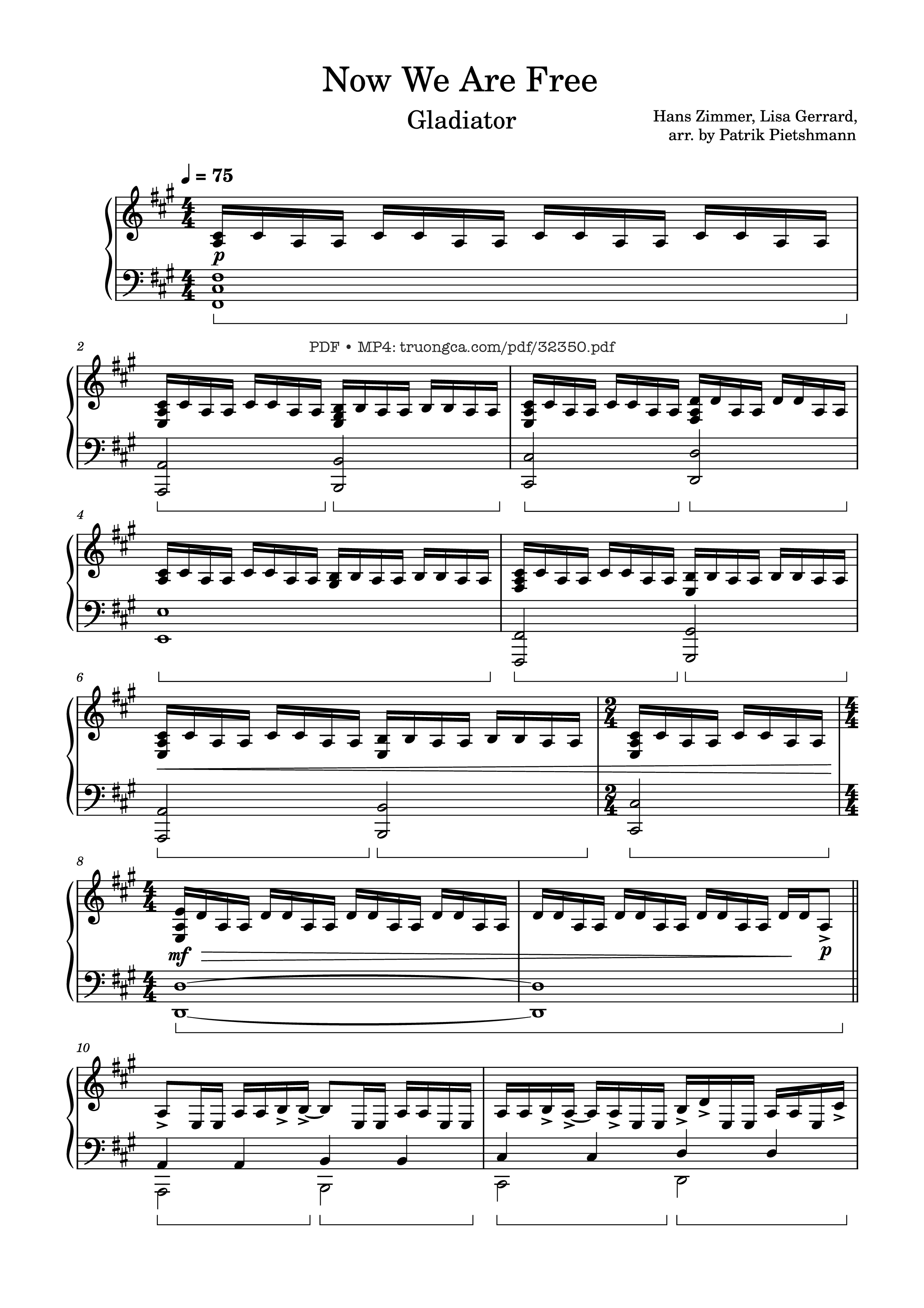 Page 1 of the piano sheet music PDF Piano – Now We Are Free Piano by Hans Zimmer, Lisa Gerrard