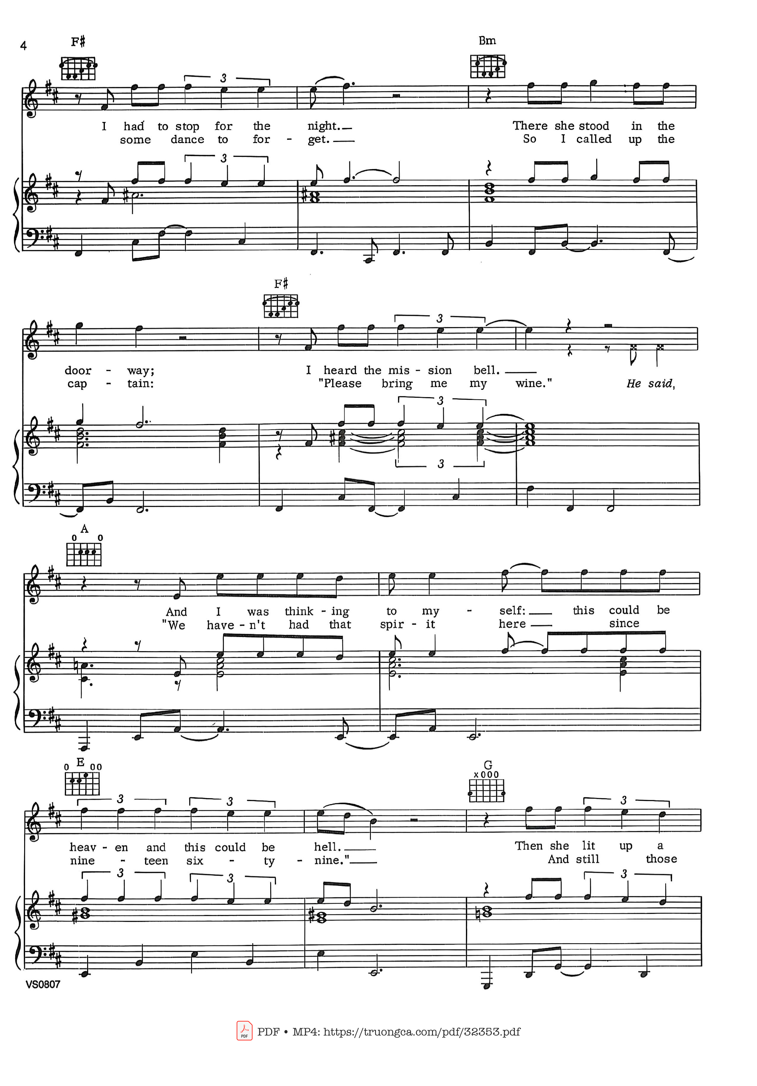 Page 3 of the piano sheet music PDF – Hotel California Piano-Vocal by Eagles