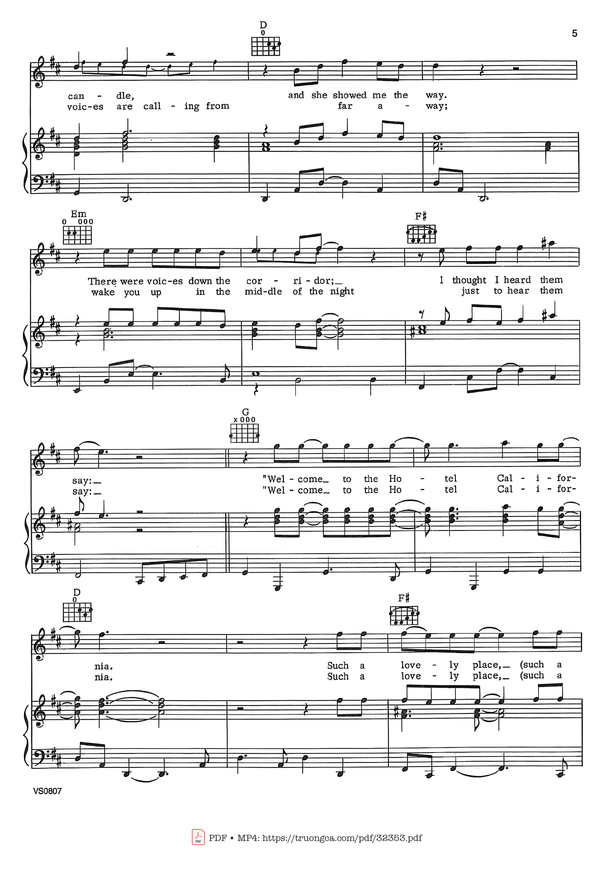 Page 4 of the piano sheet music PDF – Hotel California Piano-Vocal by Eagles