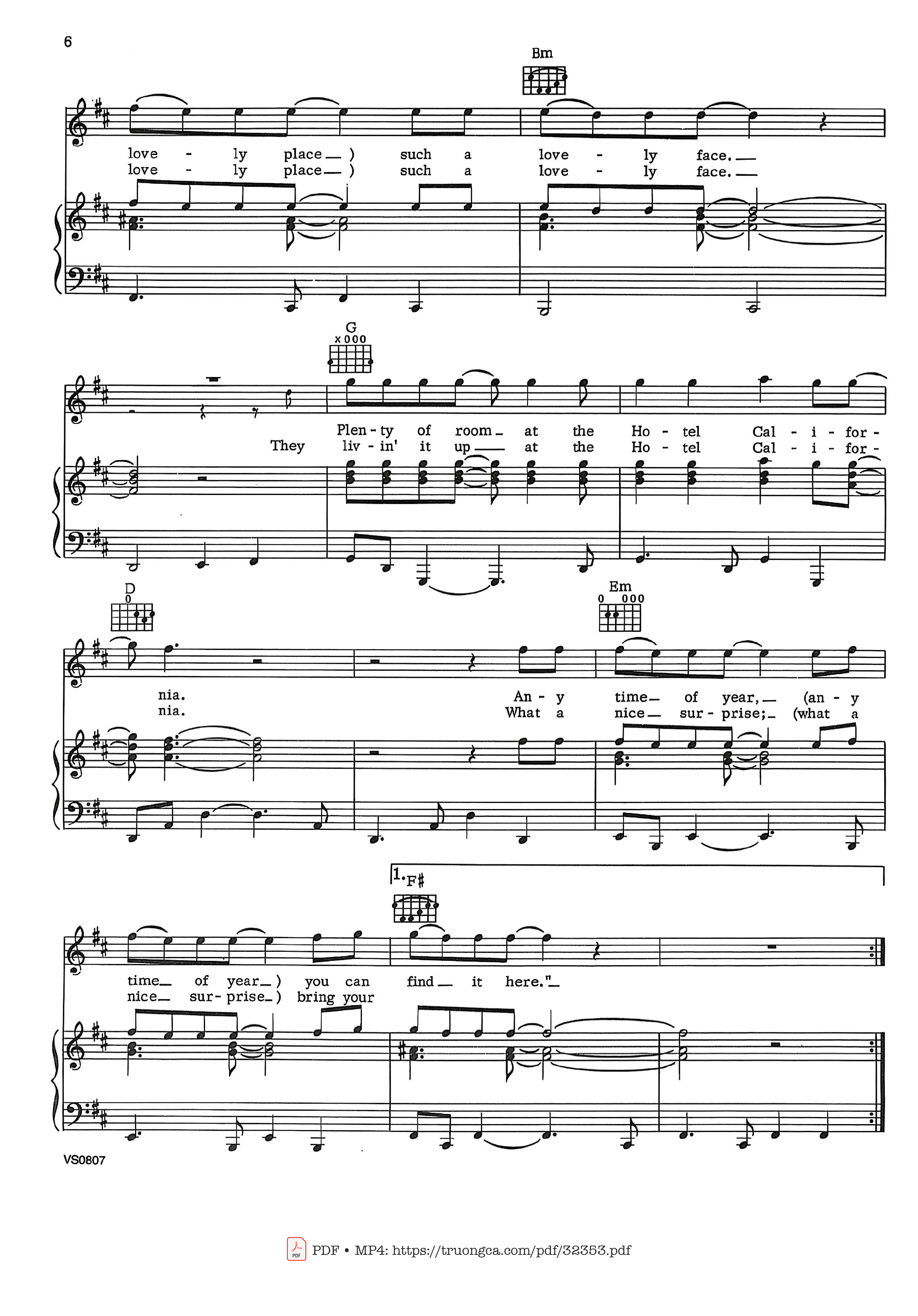 Page 5 of the piano sheet music PDF – Hotel California Piano-Vocal by Eagles