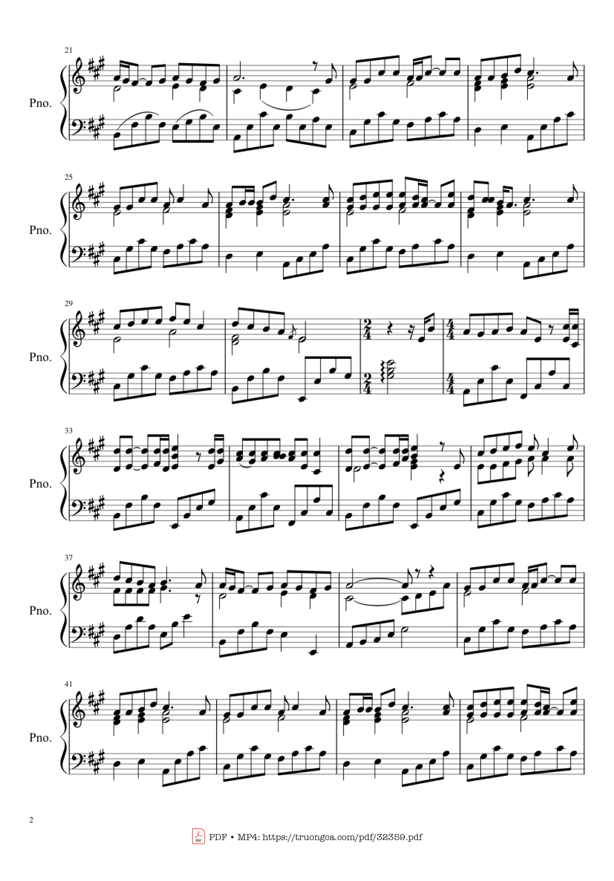 Page 2 of the piano sheet music PDF Piano – Perhaps Love Piano by John Denver