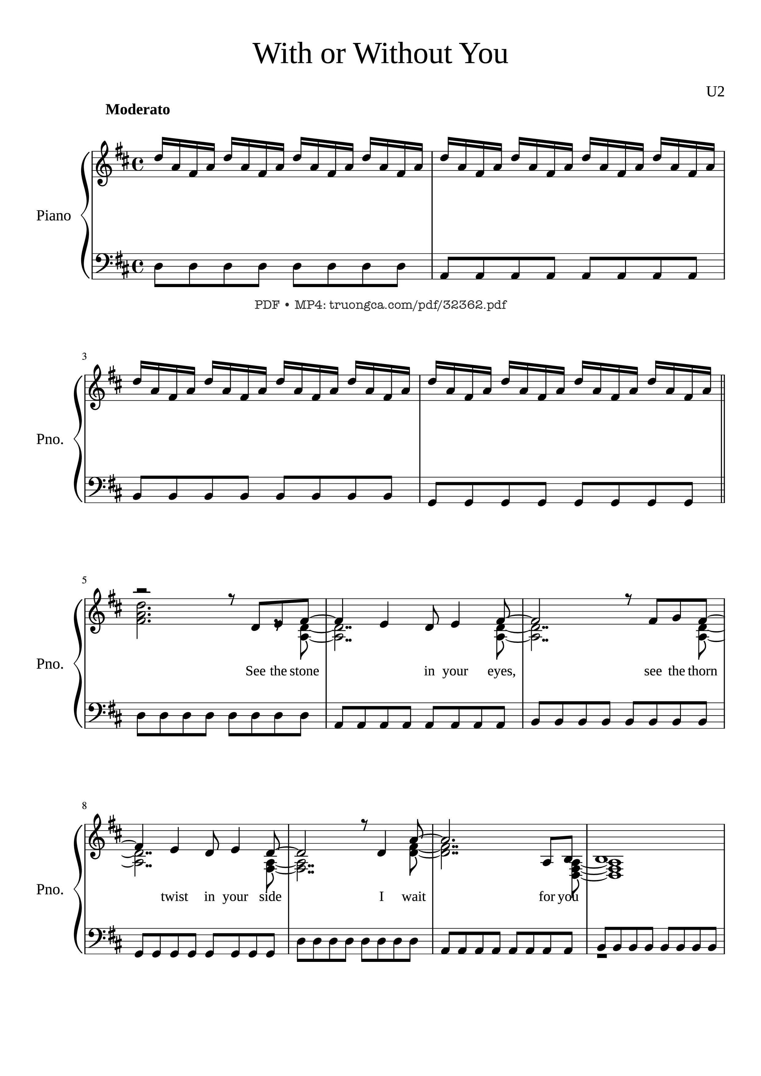 Page 1 of the piano sheet music PDF Piano – With or Without You Piano by U2