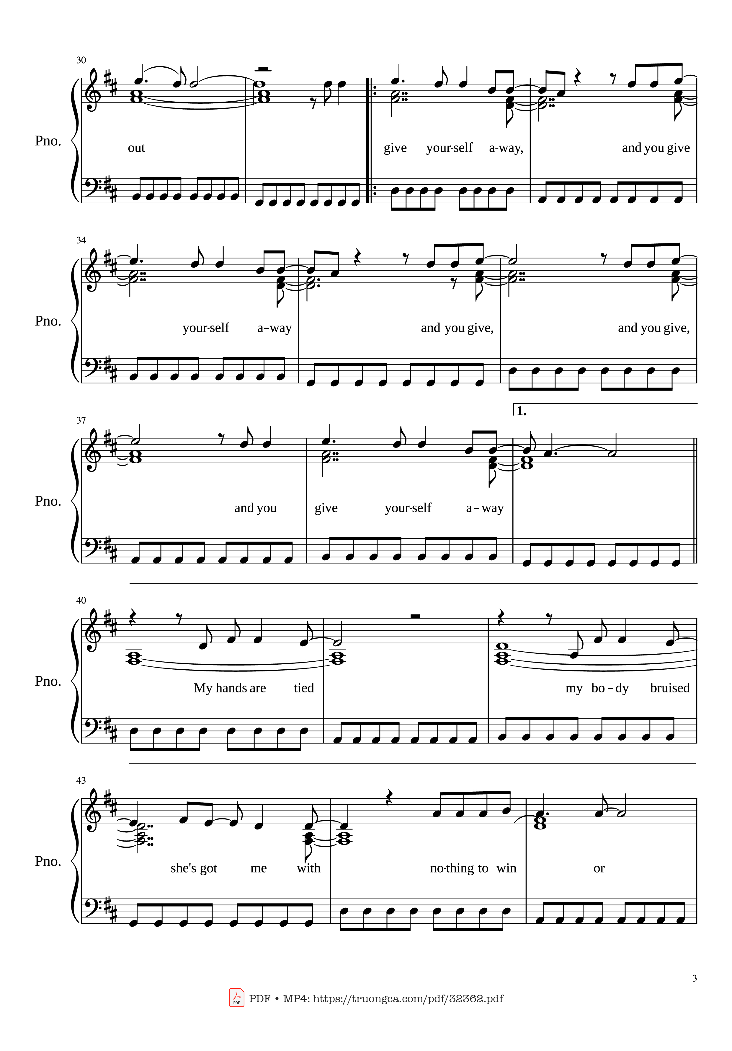 Page 3 of the piano sheet music PDF Piano – With or Without You Piano by U2