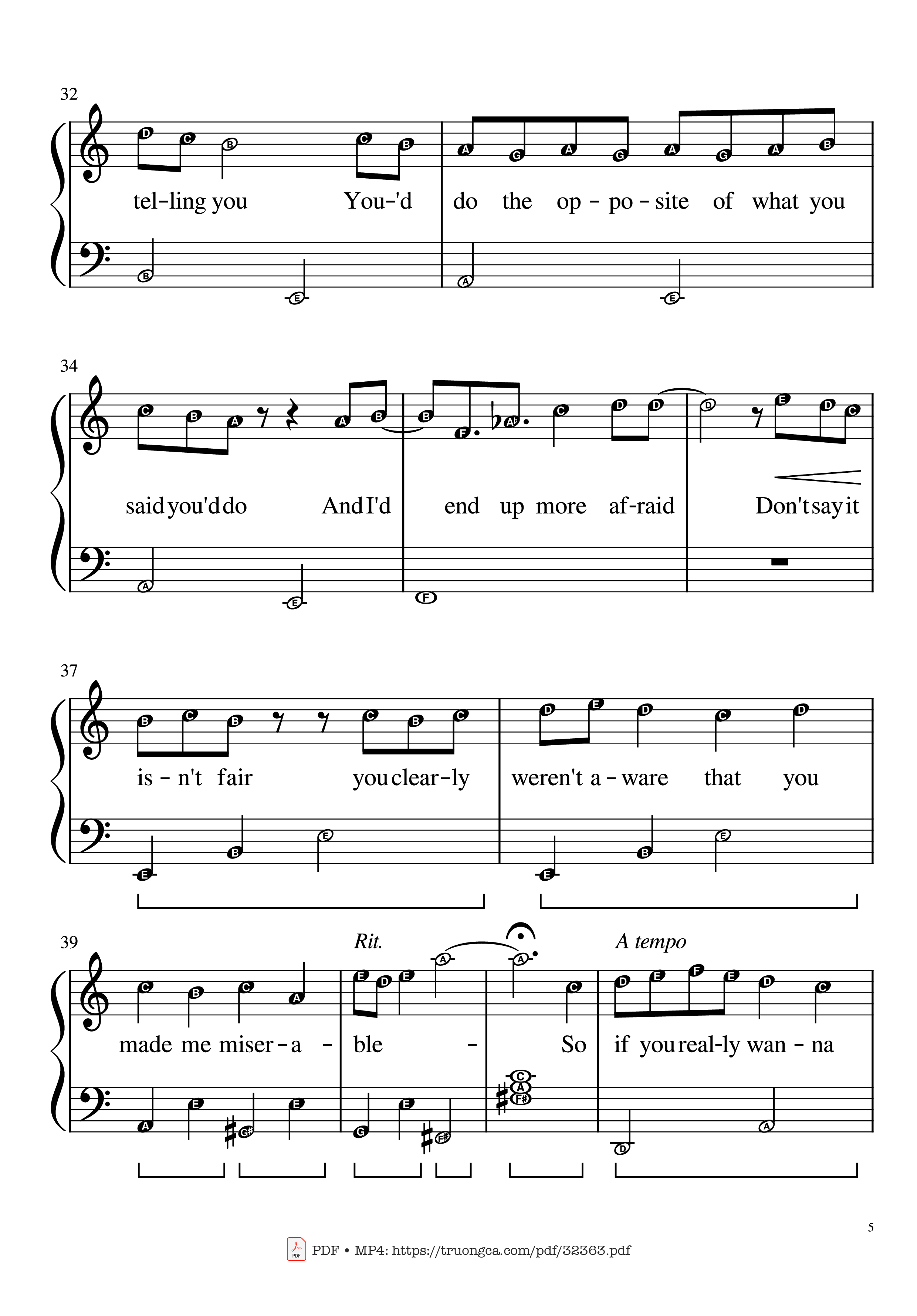 Page 5 of the piano sheet music PDF Piano – Happier Than Ever Piano EASY by Billie Eilish