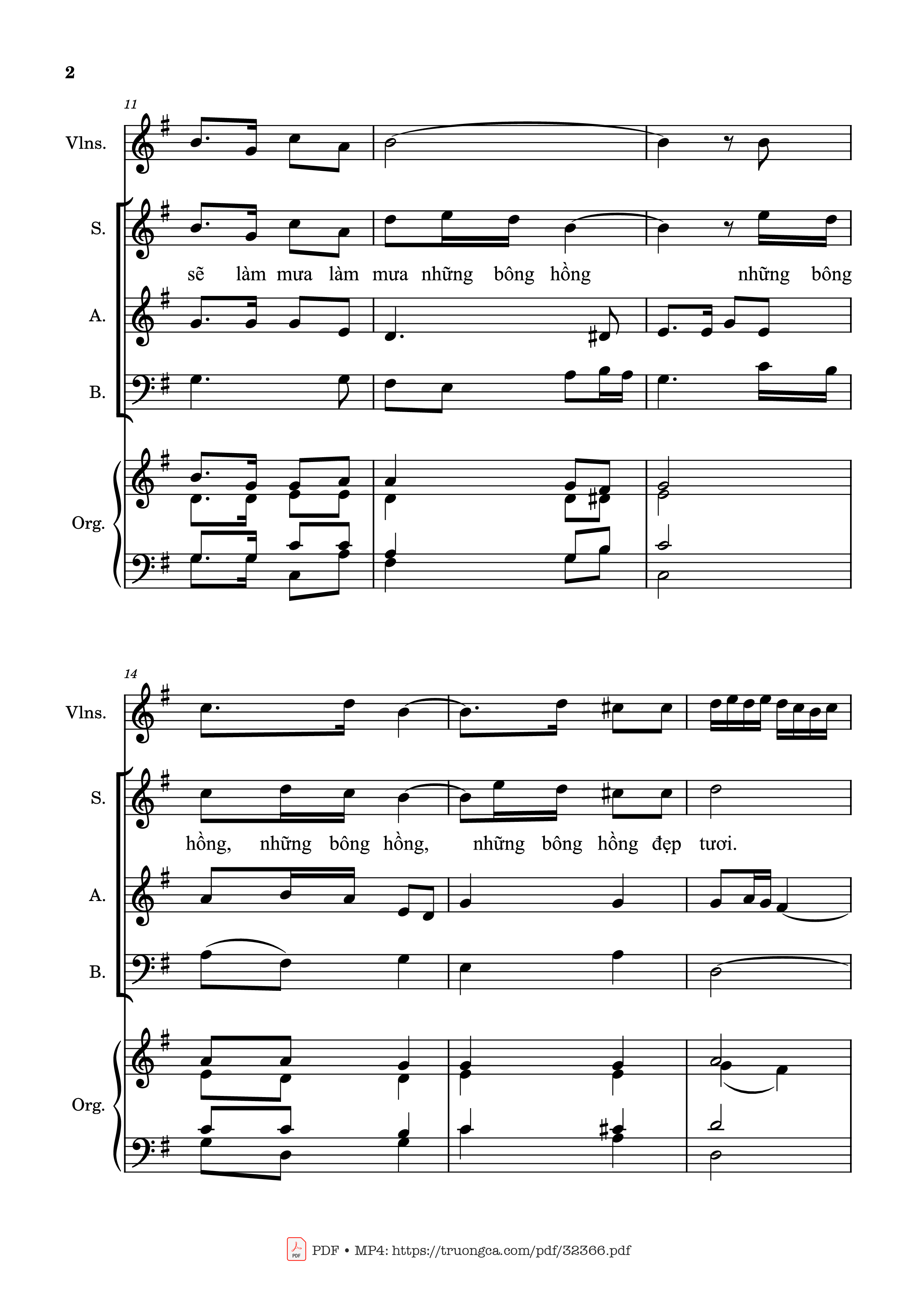 Page 2 of the piano sheet music PDF – Mưa Những Bông Hồng (Bè, Đệm Violin, Organ) by Kim Long
