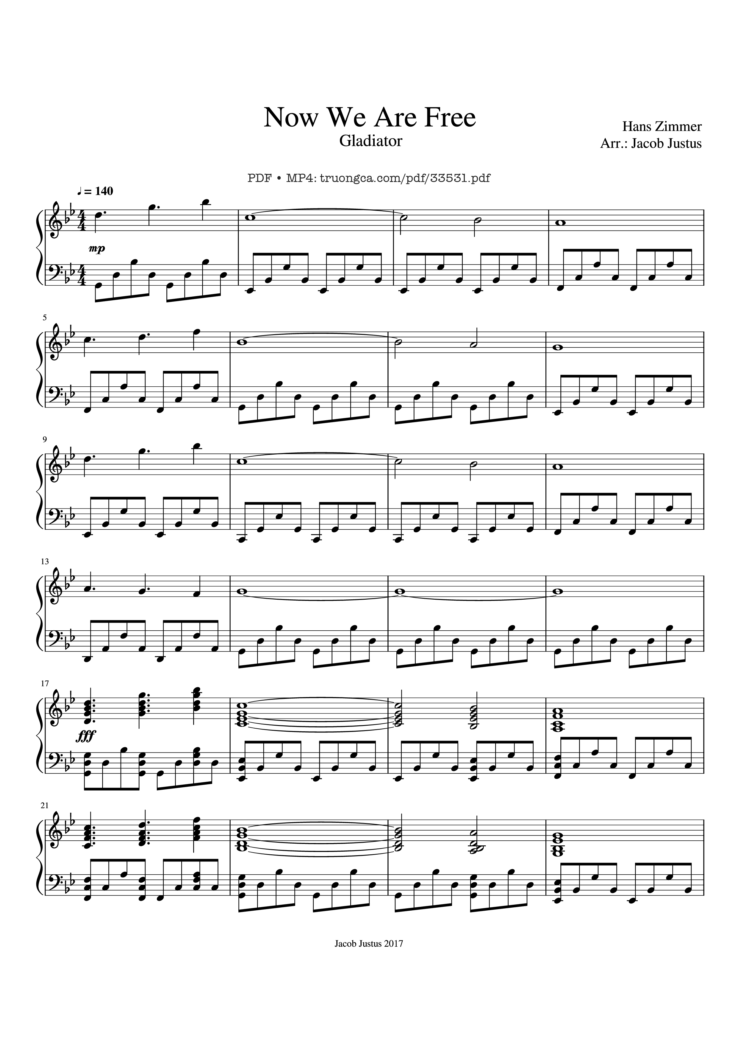 Page 1 of the piano sheet music PDF Piano – Now We Are Free Piano (Easy) by Hans Zimmer