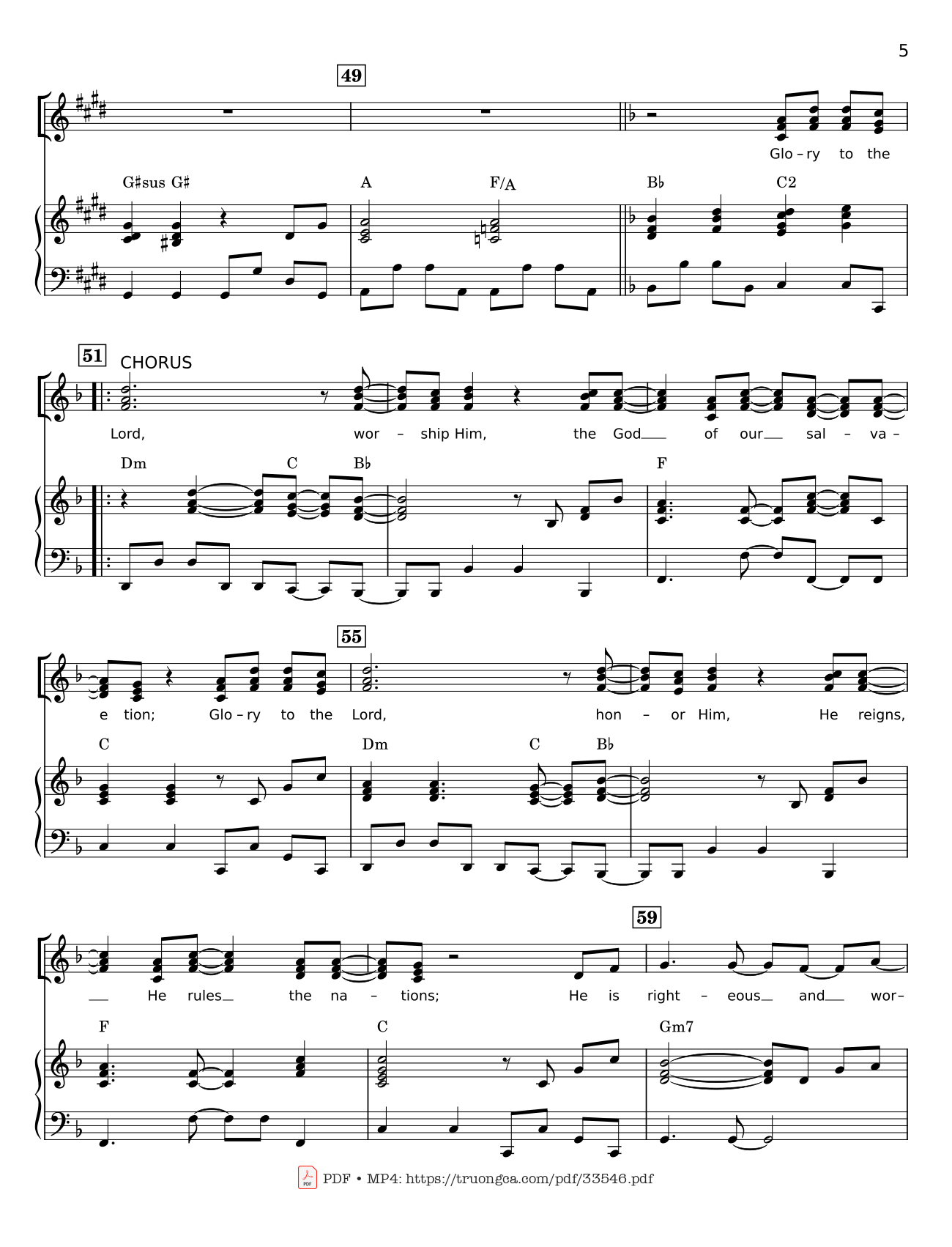 Page 5 of the piano sheet music PDF – Glory To The Lord Piano by LYNN DESHAZO