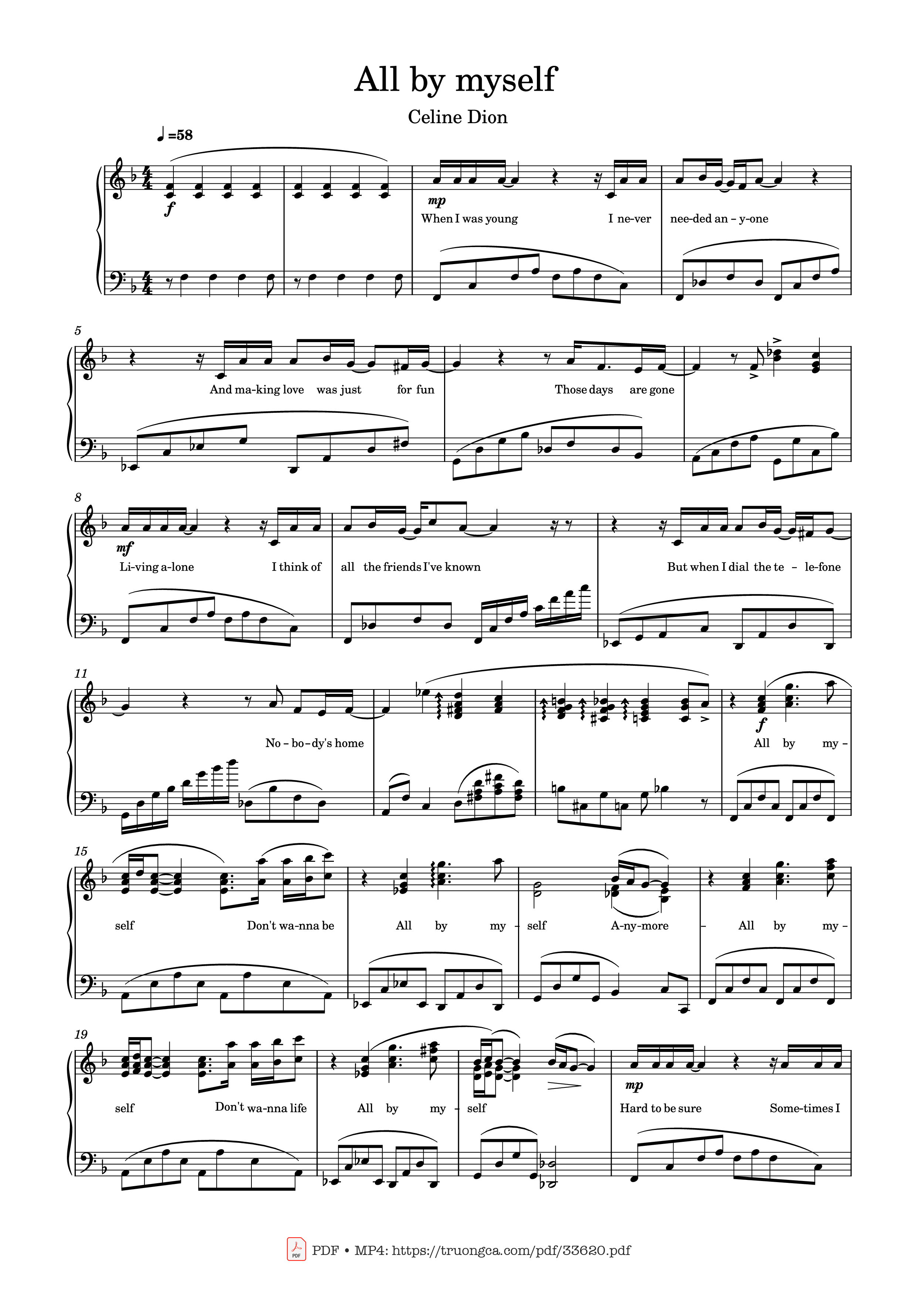 Page 1 of the piano sheet music PDF Piano – All by myself Piano by Celine Dion
