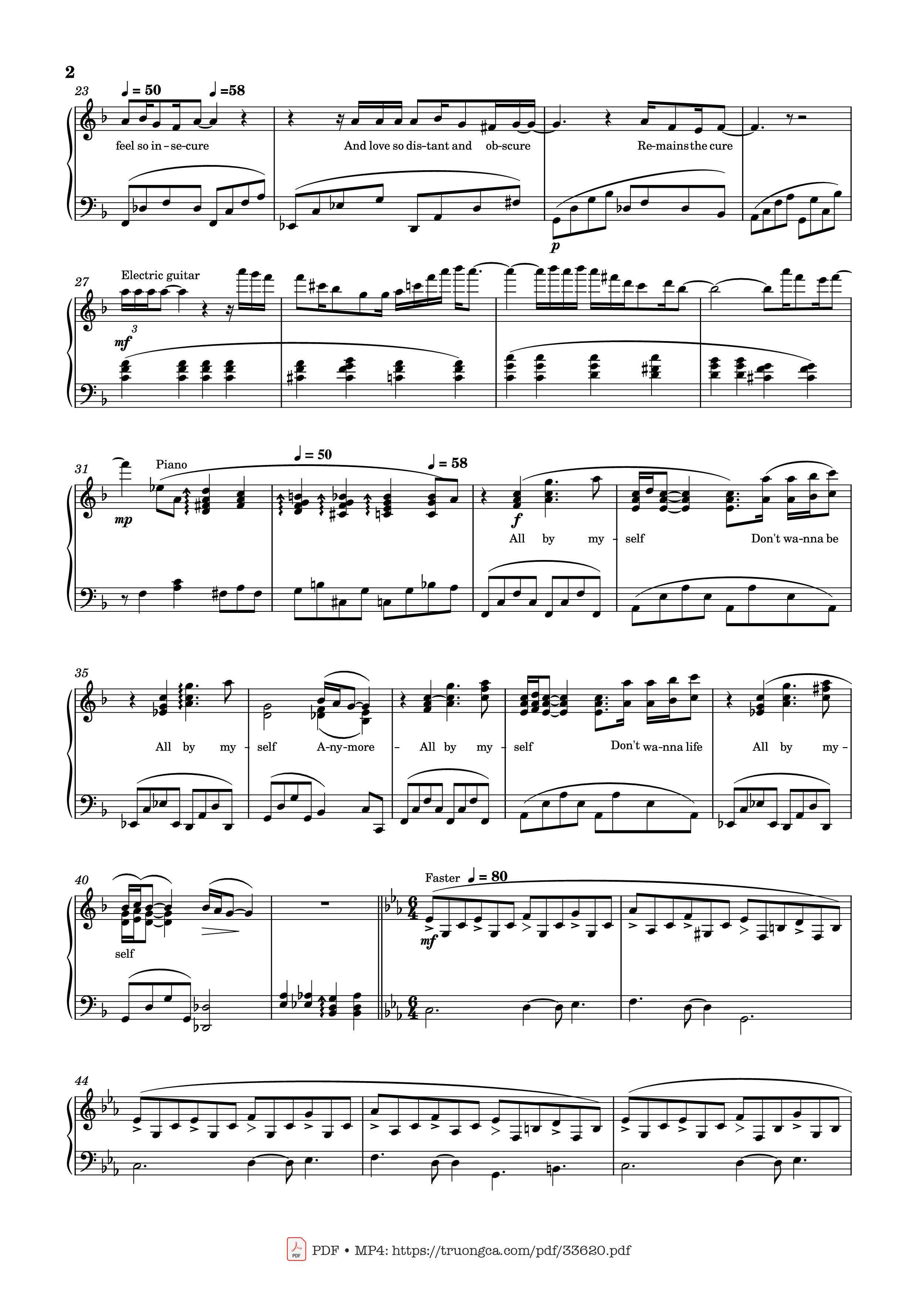 Page 2 of the piano sheet music PDF Piano – All by myself Piano by Celine Dion
