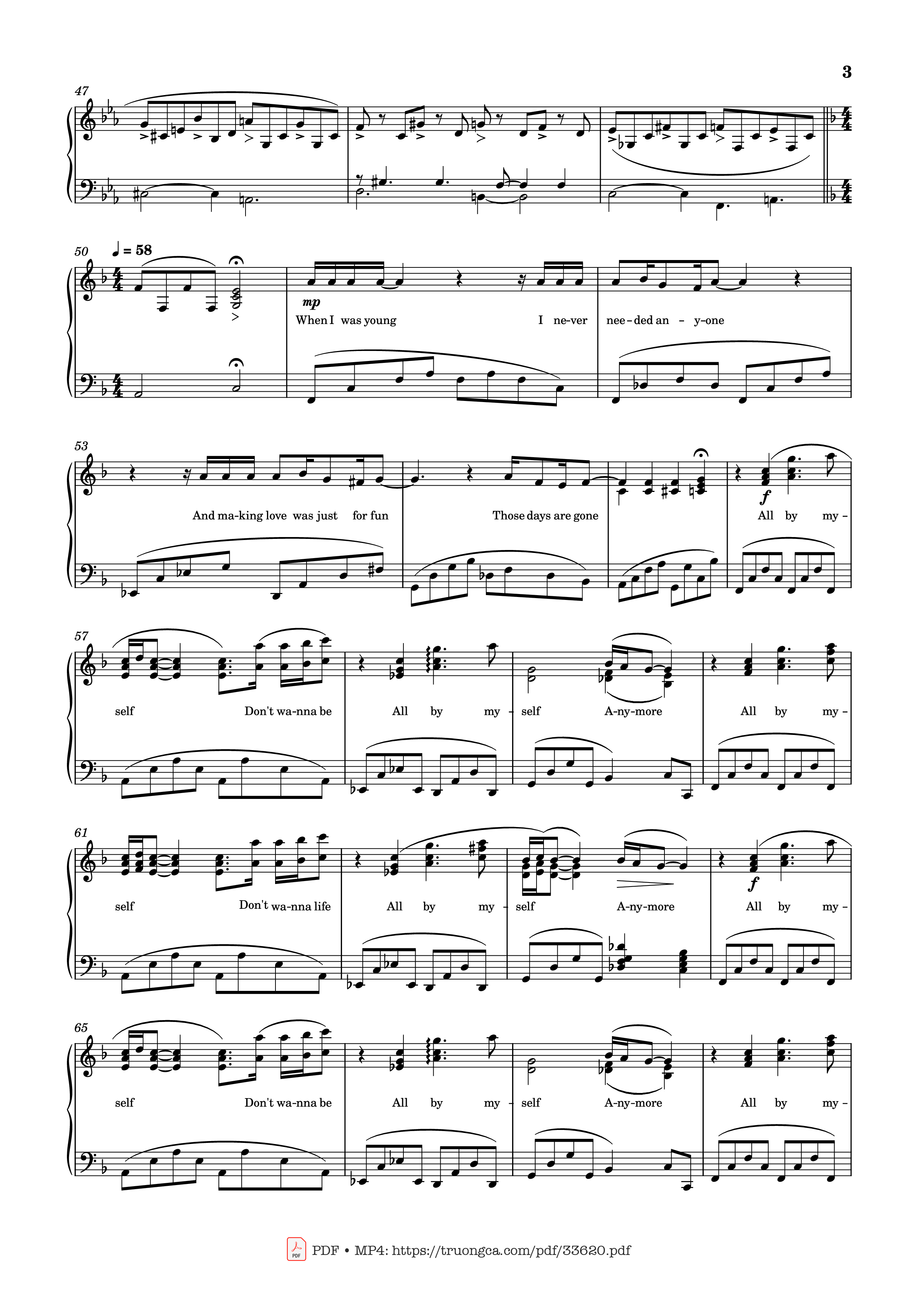 Page 3 of the piano sheet music PDF Piano – All by myself Piano by Celine Dion