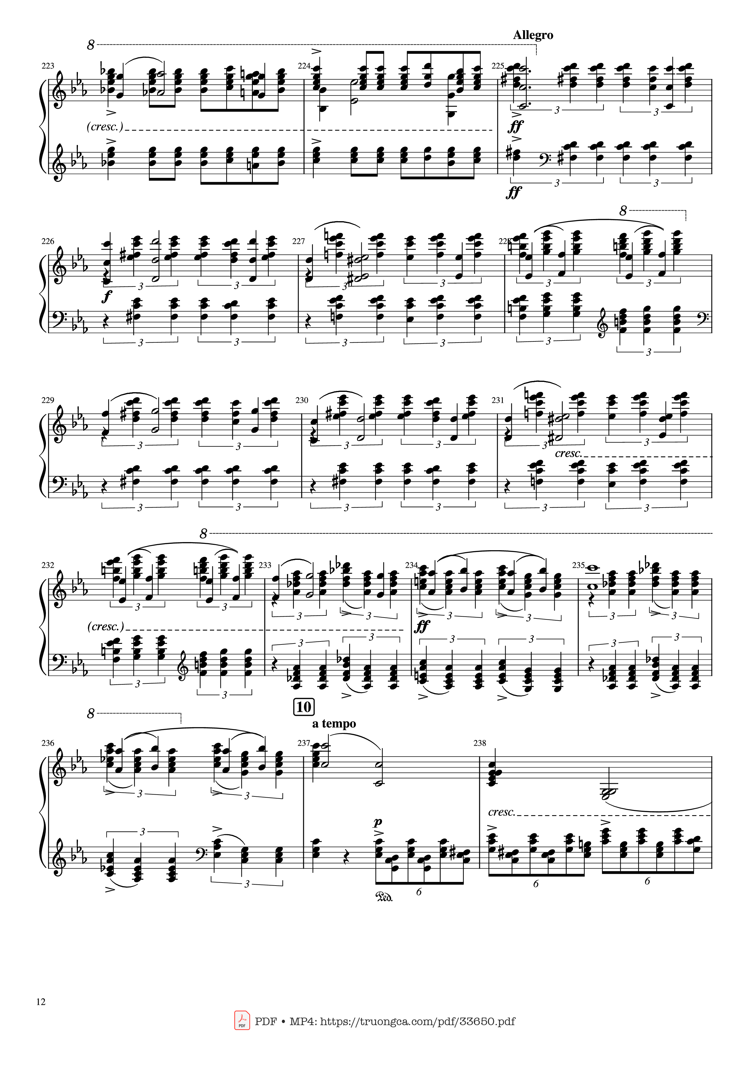 Page 12 of the piano sheet music PDF Piano – Piano Concerto No.2 Op.18 - Rachmaninov by Serguei Rachmaninoff