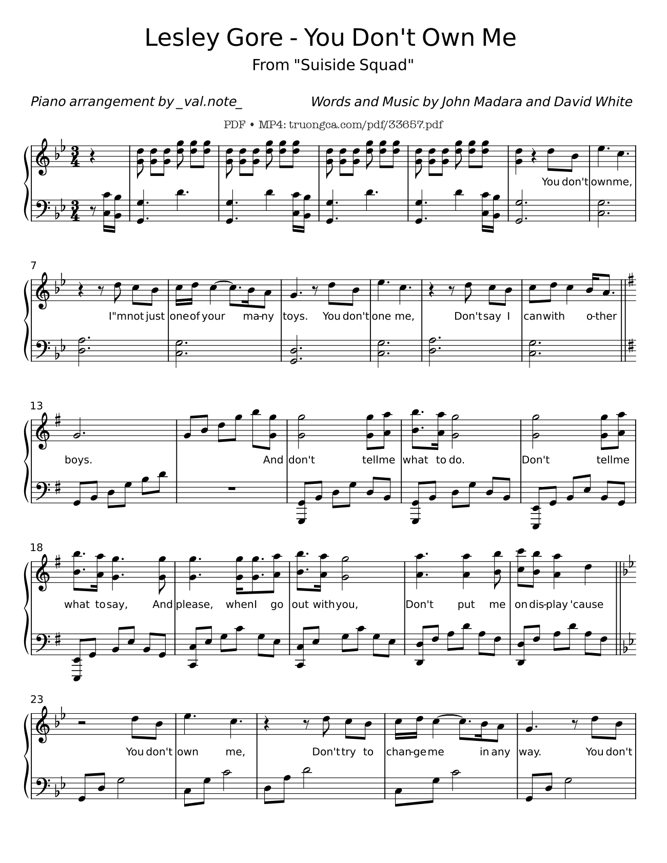 Page 1 of the piano sheet music PDF – You Don