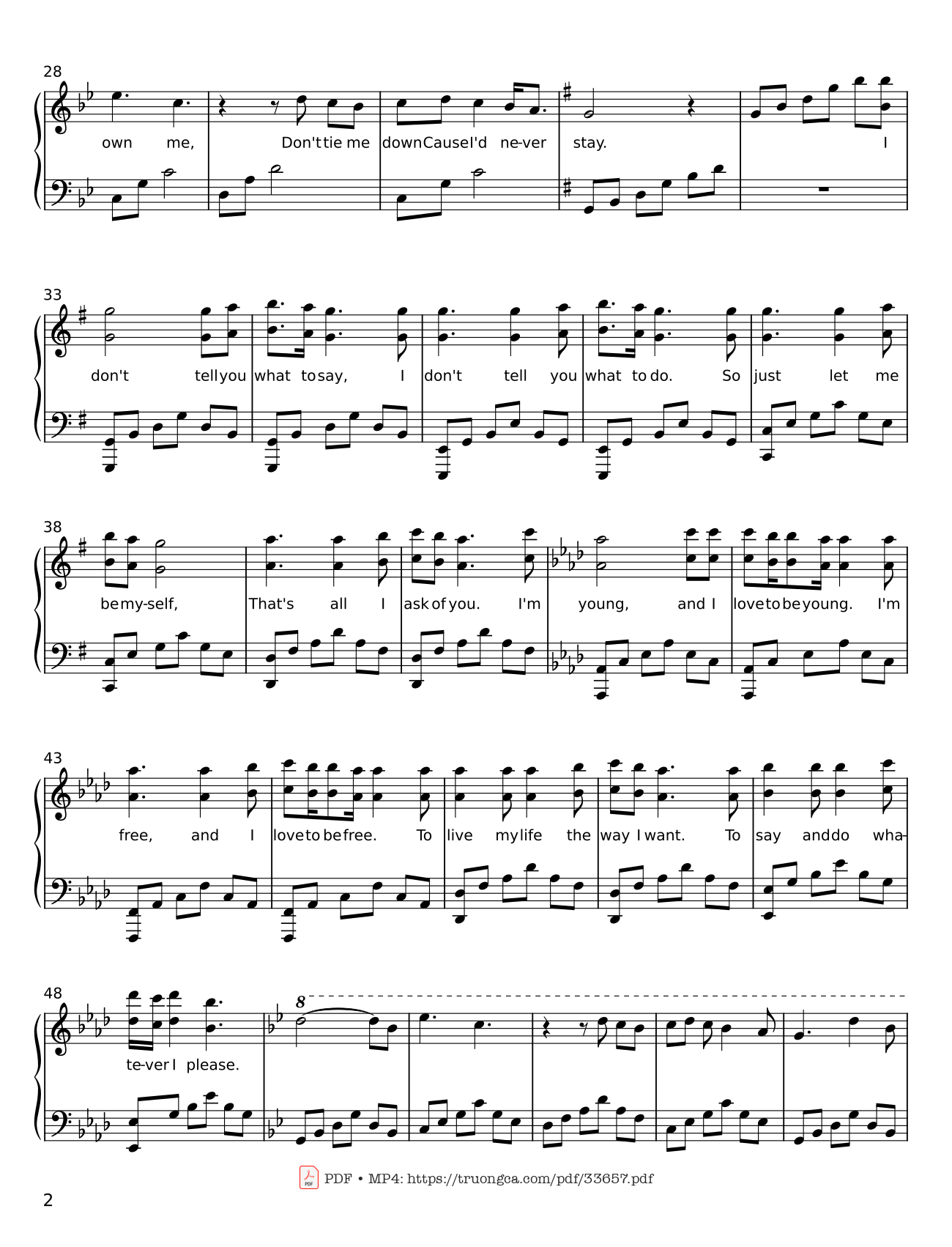 Page 2 of the piano sheet music PDF – You Don