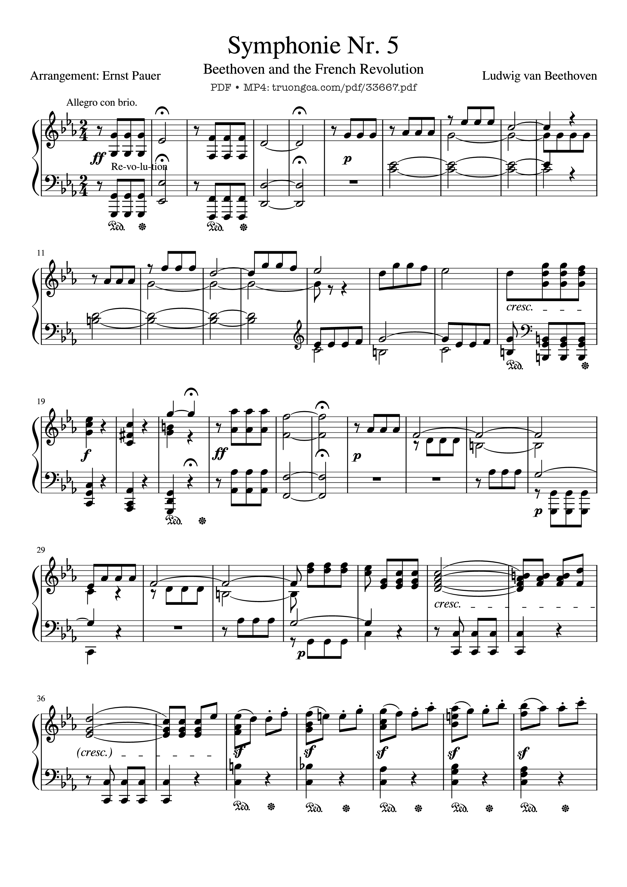 Page 1 of the piano sheet music PDF Piano – Beethoven Symphony No. 5 Piano (Advance) by Ludwig van Beethoven