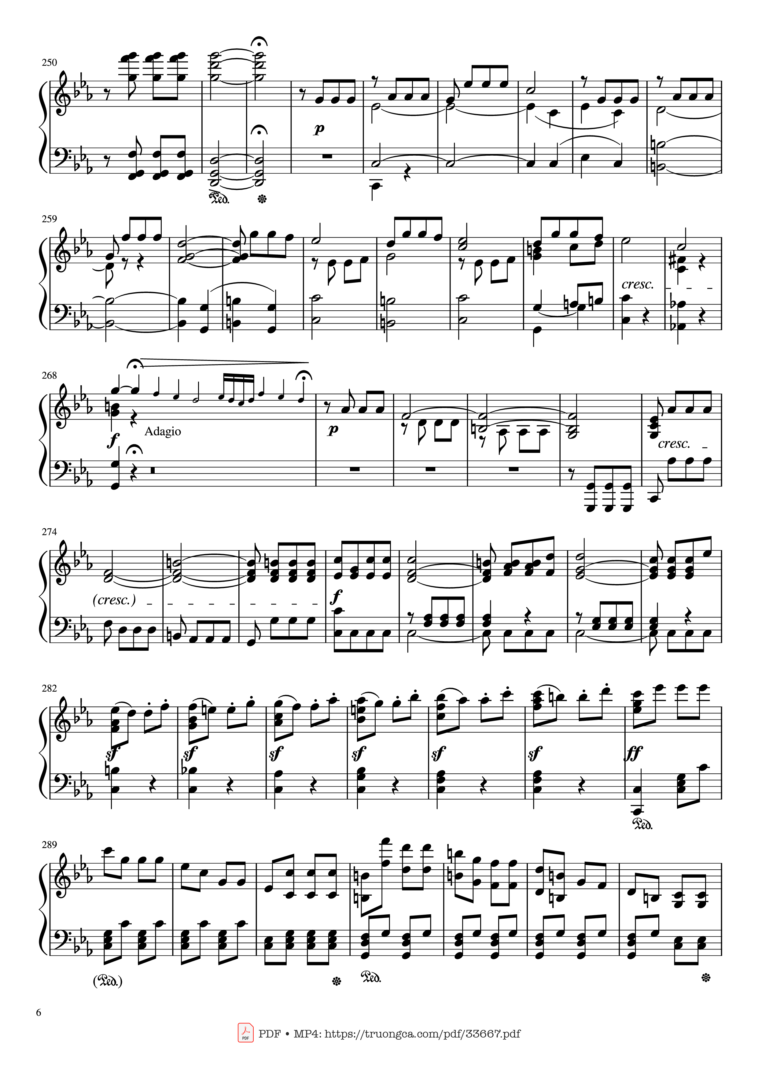 Page 6 of the piano sheet music PDF Piano – Beethoven Symphony No. 5 Piano (Advance) by Ludwig van Beethoven